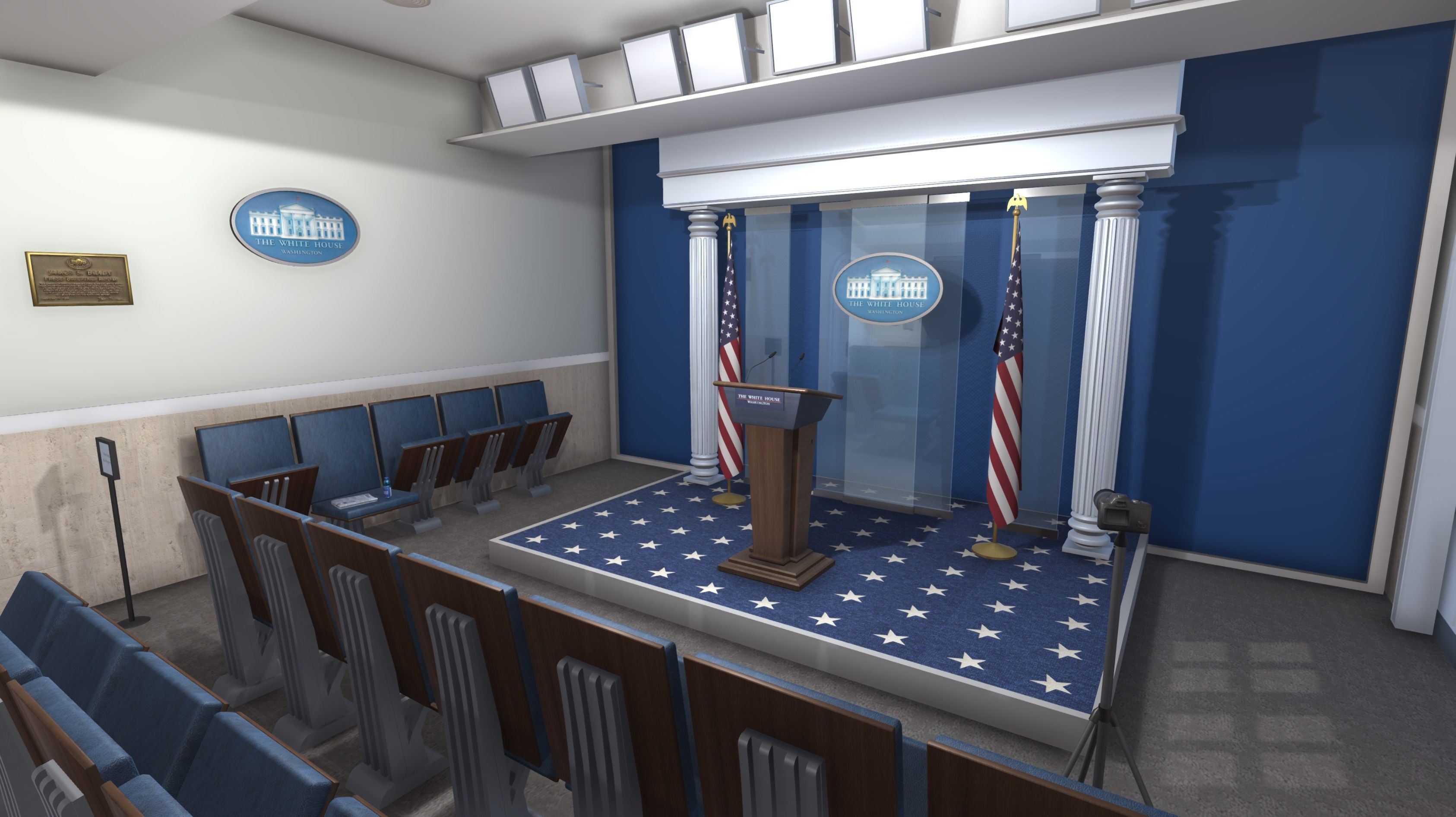 White House Briefing room Low-poly 3D model_2