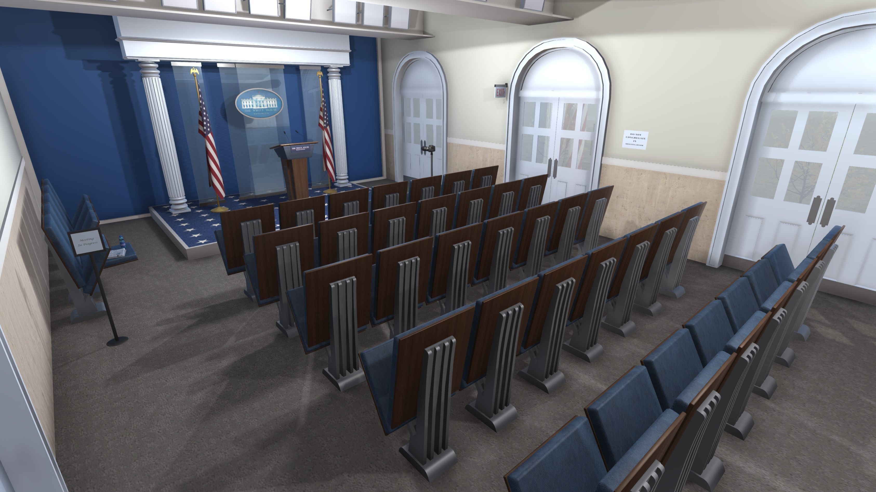 White House Briefing room Low-poly 3D model_5