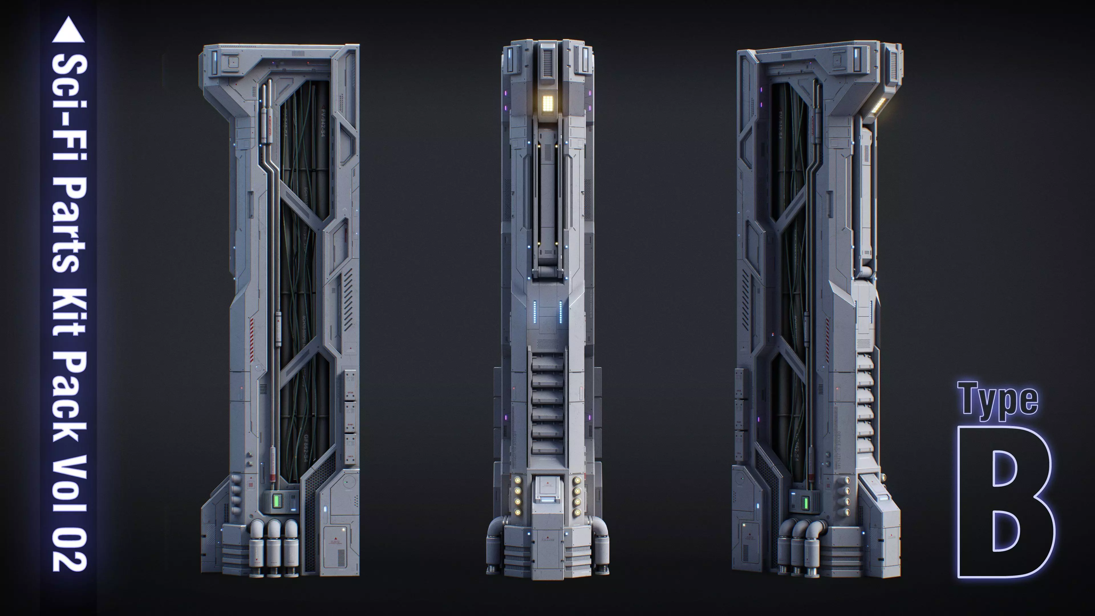 Sci-Fi Parts Kit Pack Vol 02 B-PBR Low-poly 3D model_0