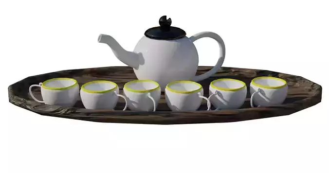 Tea-Cup-Set six cups and teapot on tray
