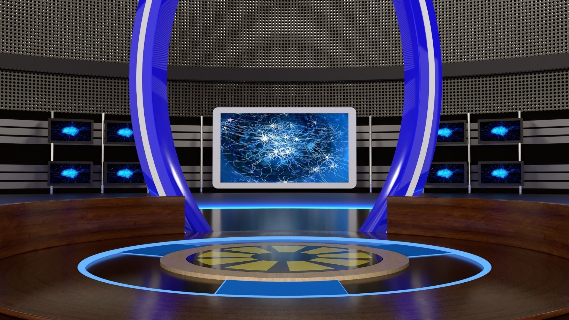 Virtual set tv studio with lights and woman 3D model_2