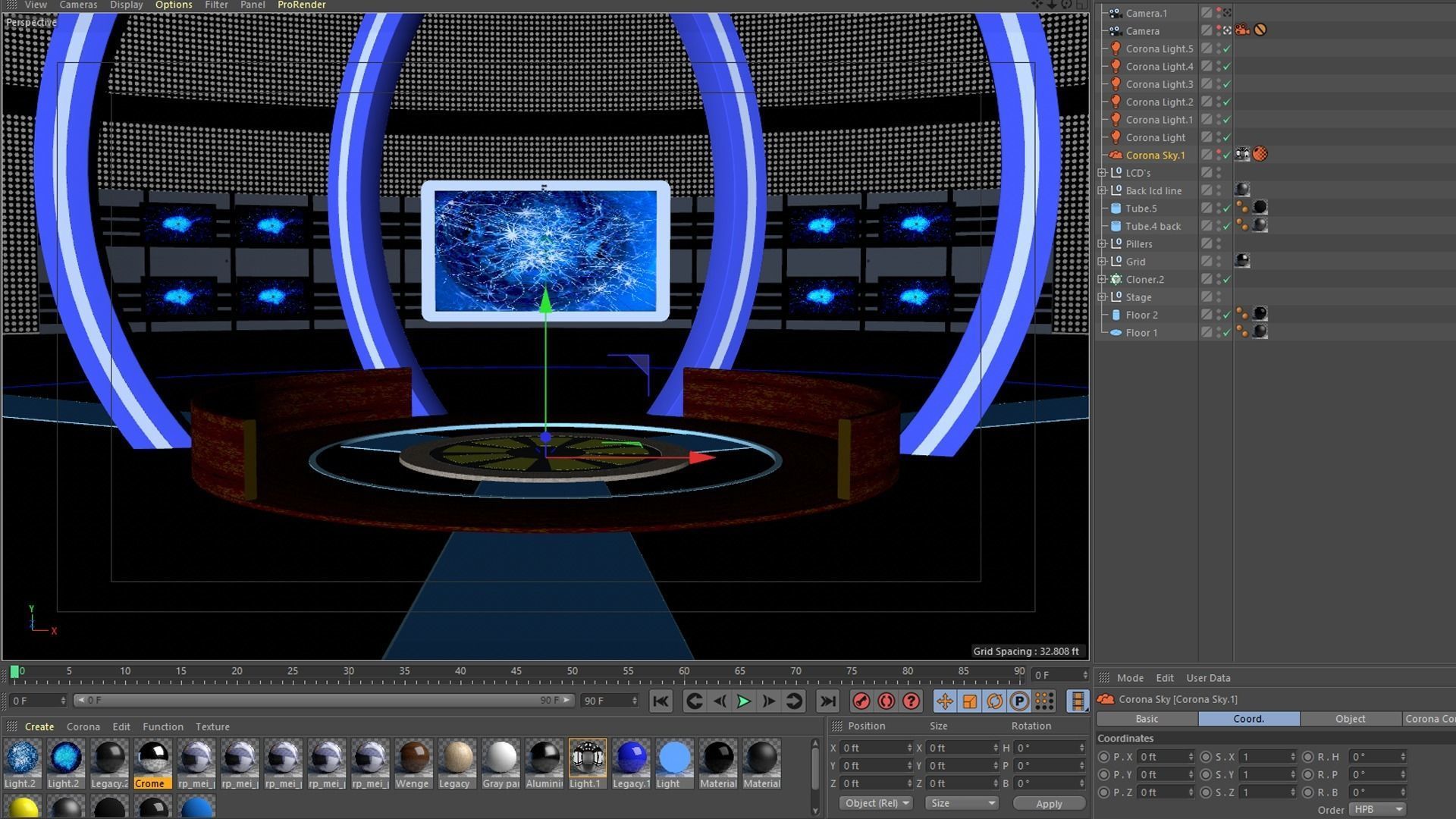 Virtual set tv studio with lights and woman 3D model_6