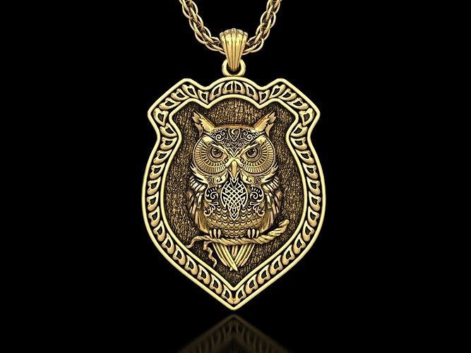 The Celtic Floral Carved Owl Shield Pendant 3D print model