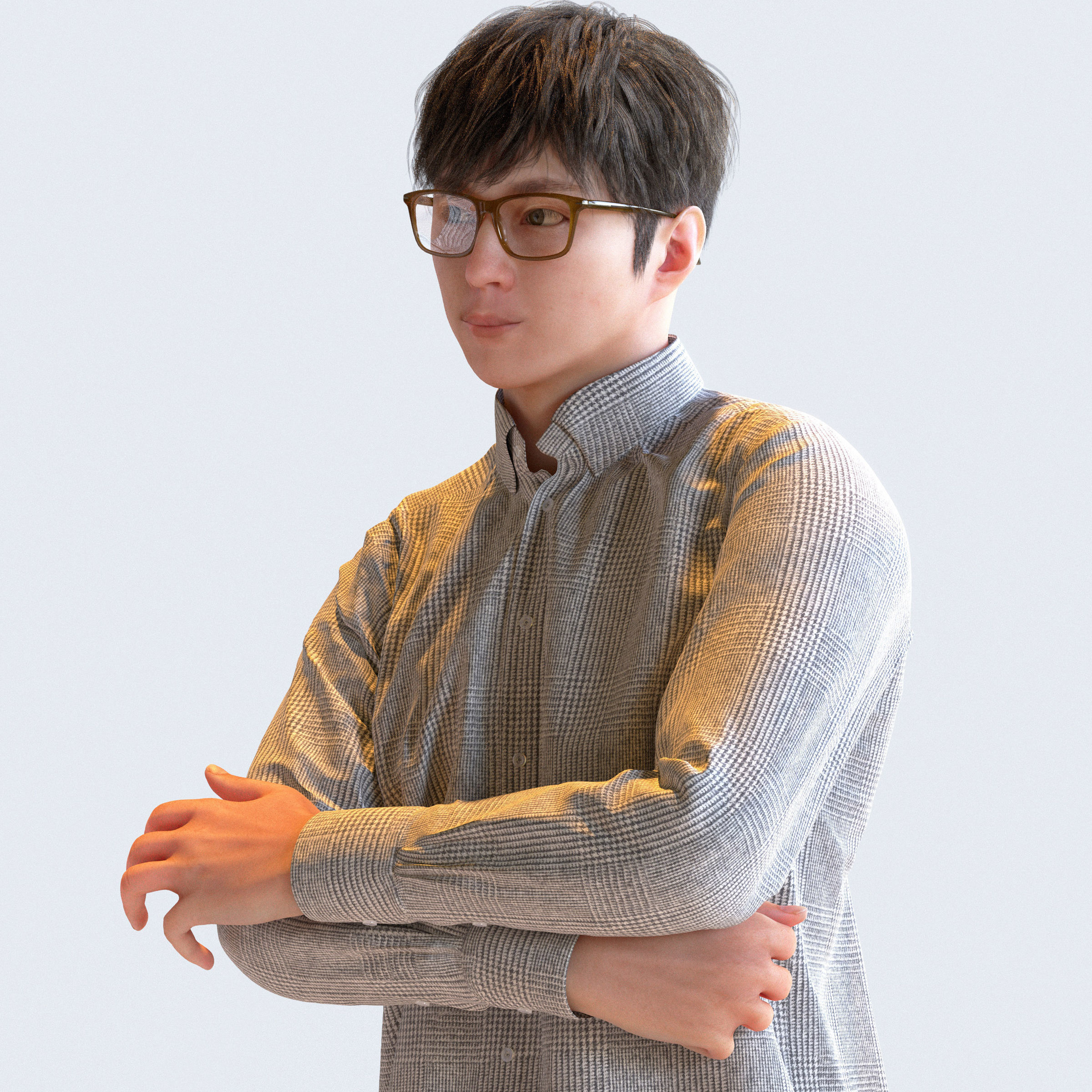 Posed Asian Casual Man - 5 Pack 2 - C1-M2E 3D model_6