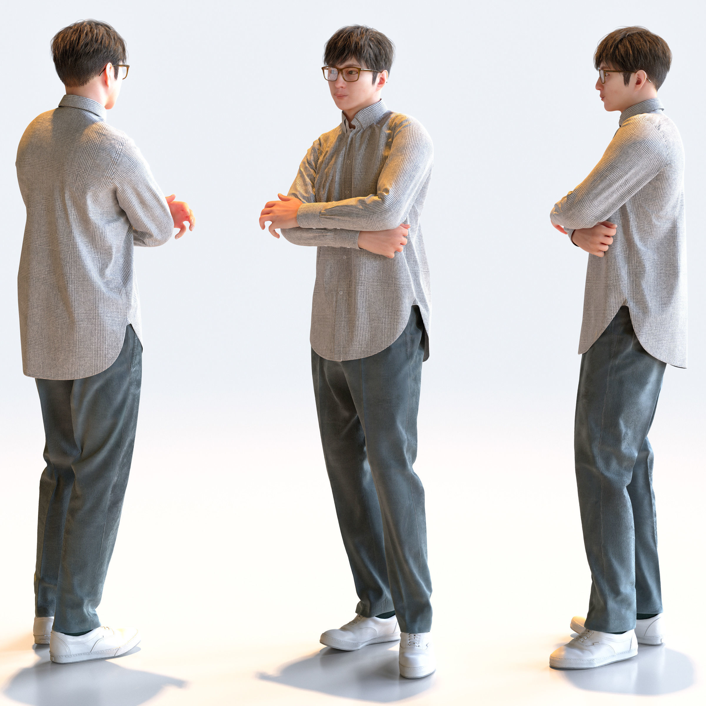 Posed Asian Casual Man - 5 Pack 2 - C1-M2E 3D model_7