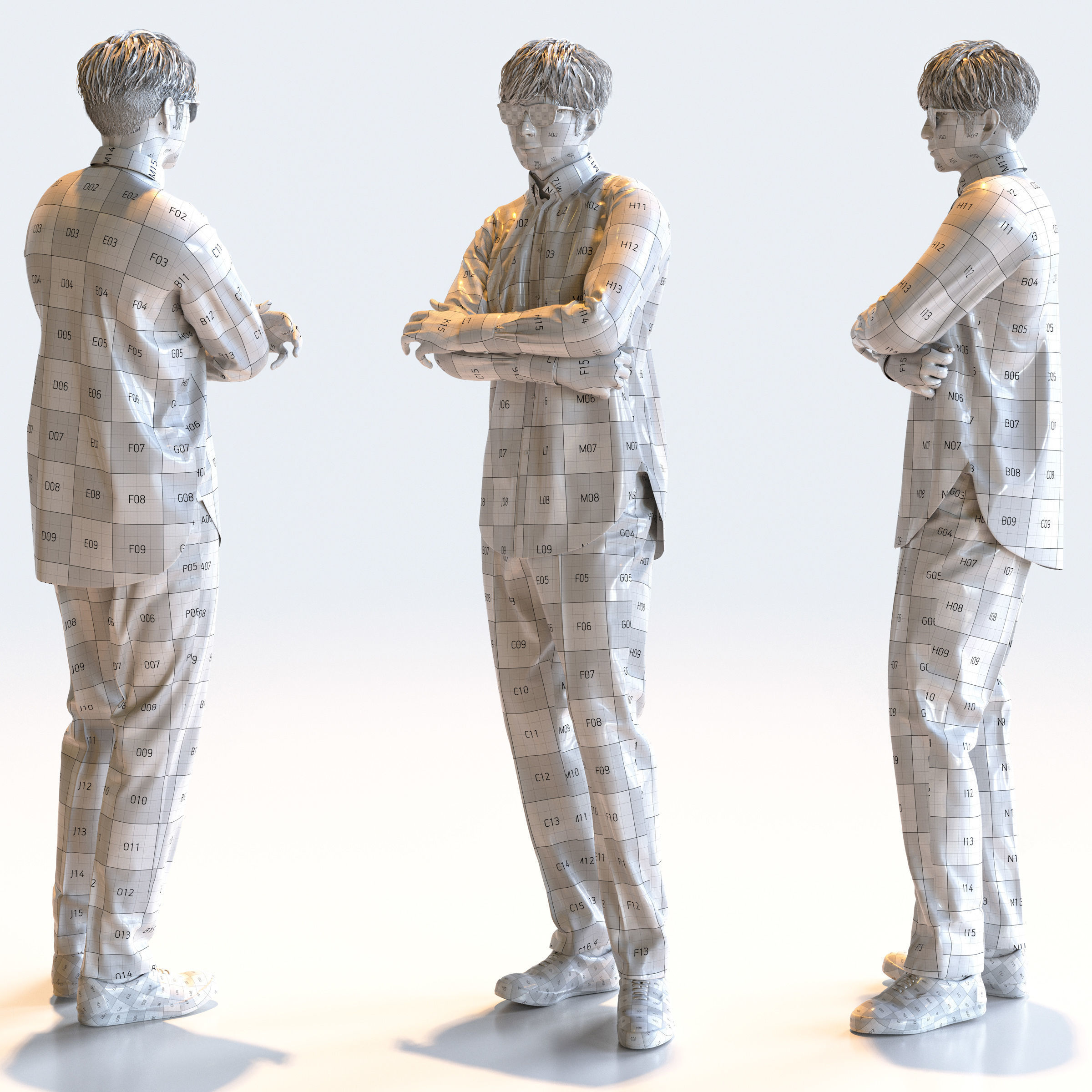 Posed Asian Casual Man - 5 Pack 2 - C1-M2E 3D model_9
