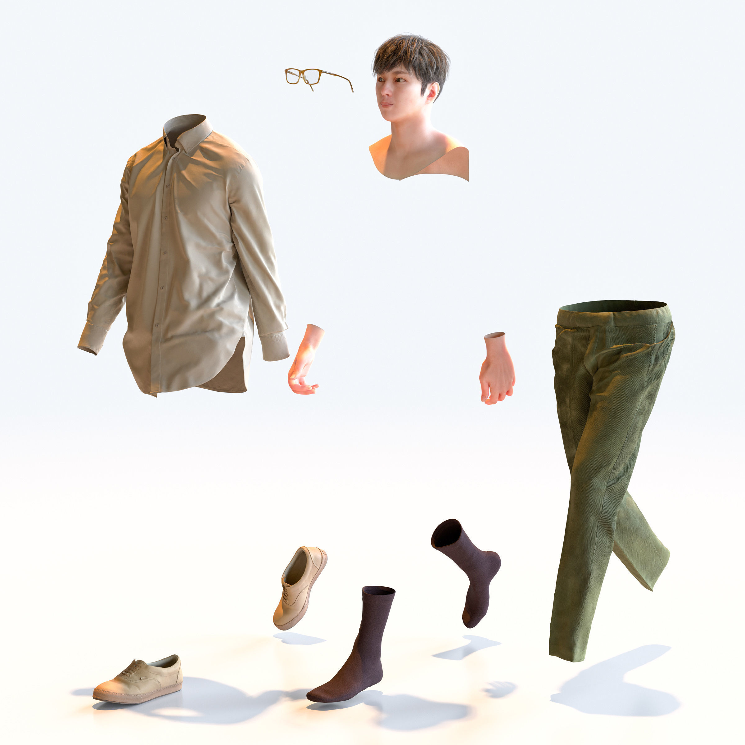 Posed Asian Casual Man - 5 Pack 2 - C1-M2E 3D model_22