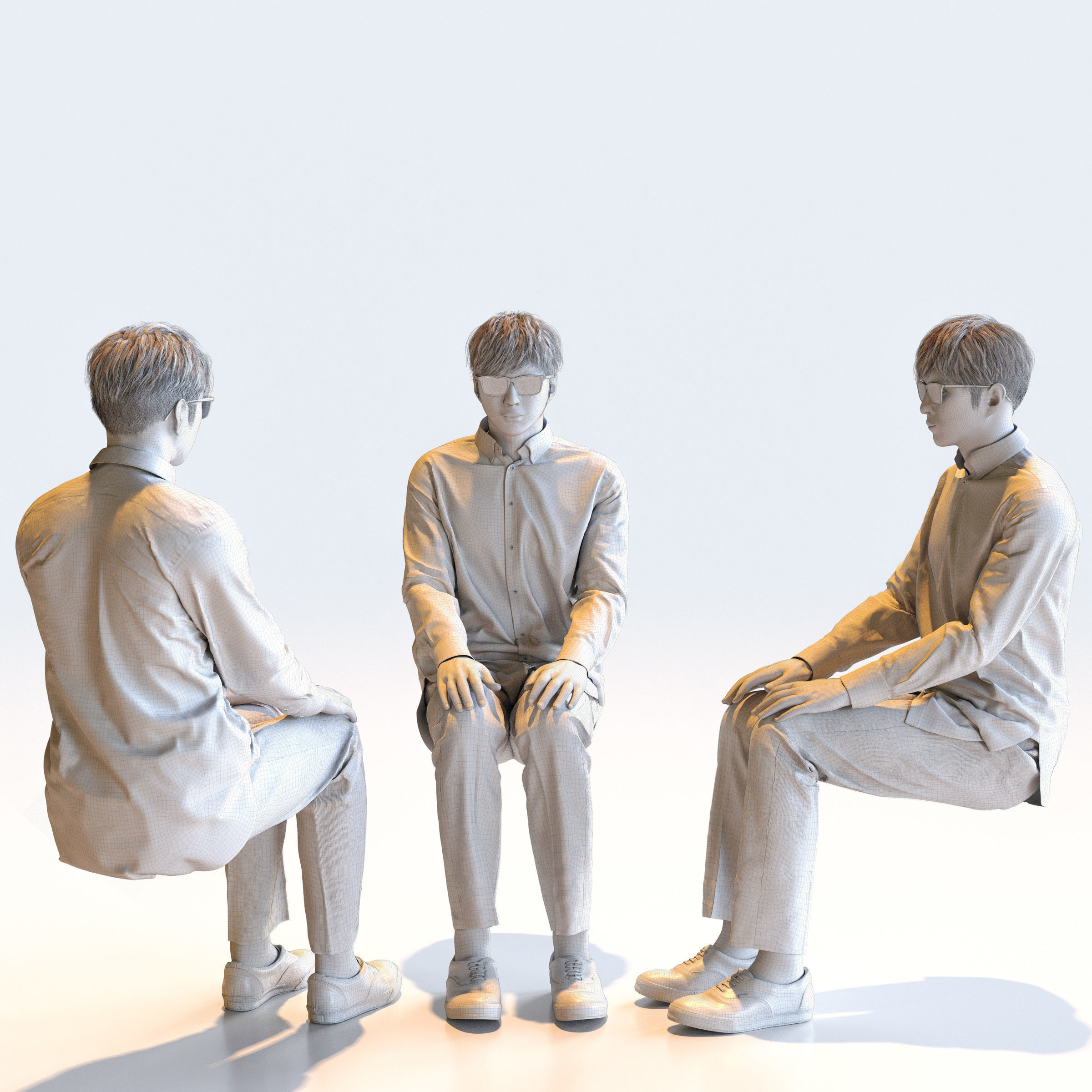 Posed Asian Casual Man - 5 Pack 2 - C1-M2E 3D model_4