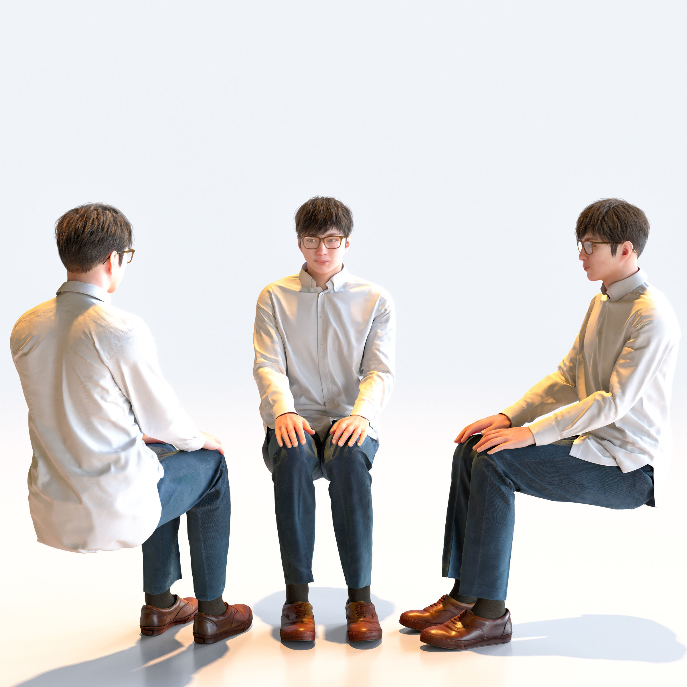 Posed Asian Casual Man - 5 Pack 2 - C1-M2E 3D model_3