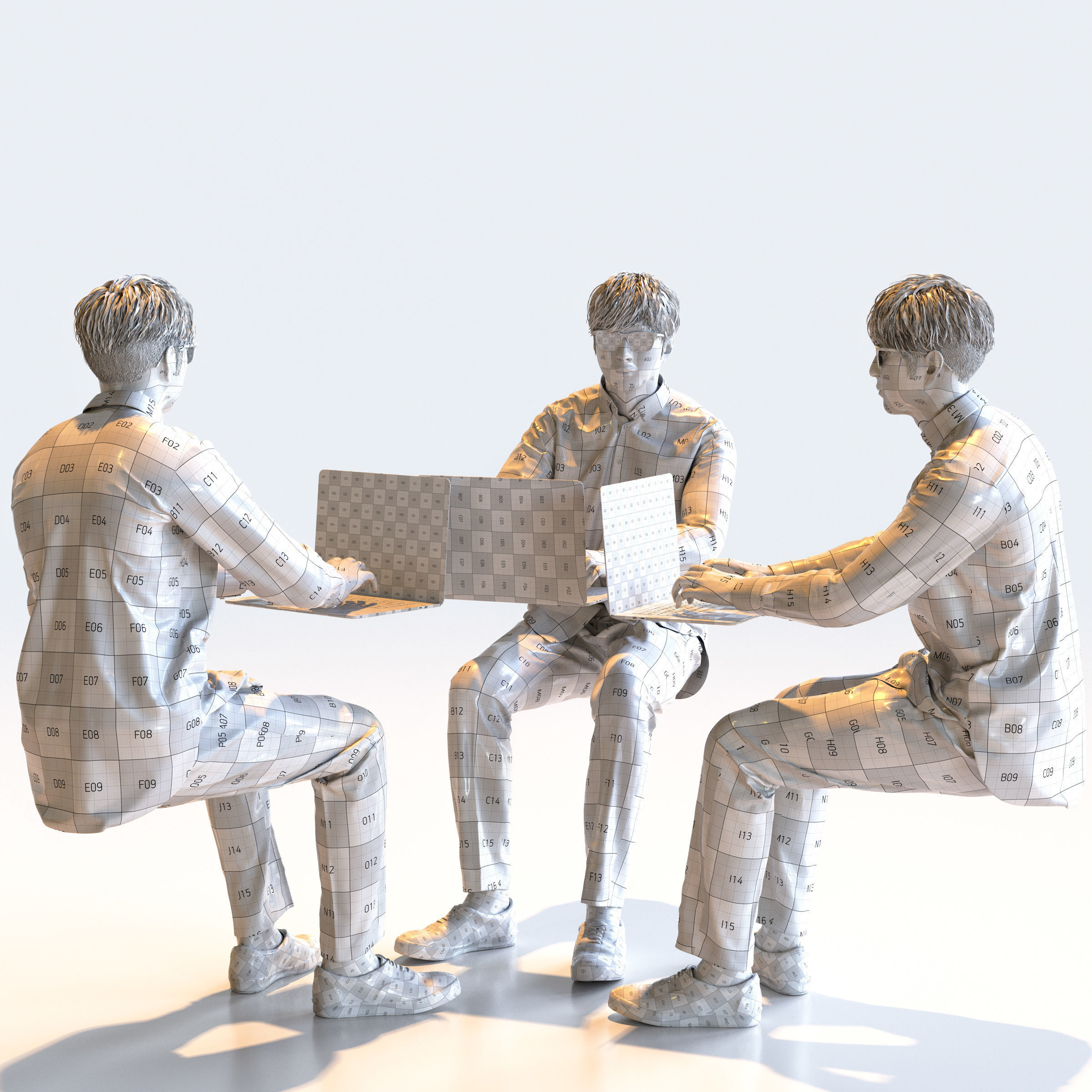 Posed Asian Casual Man - 5 Pack 2 - C1-M2E 3D model_21