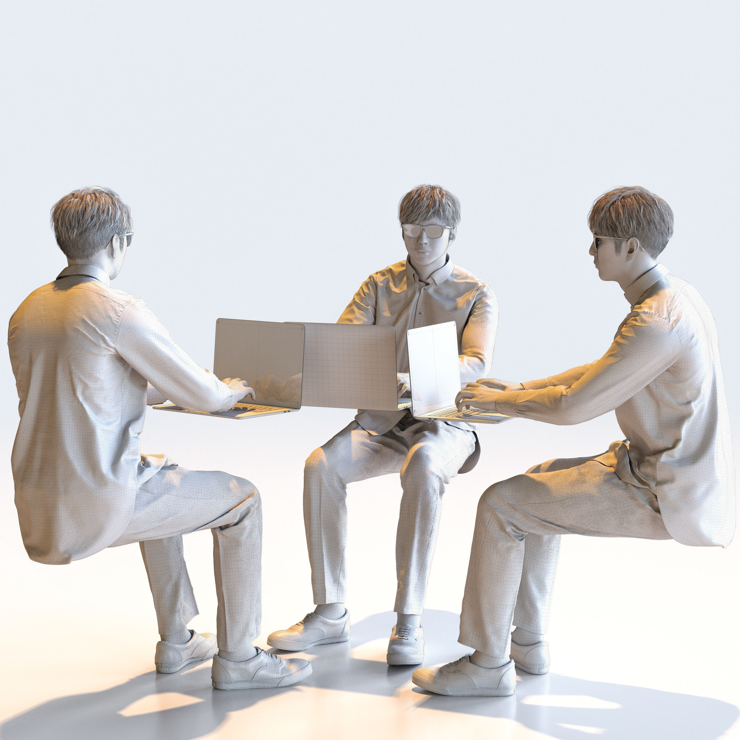 Posed Asian Casual Man - 5 Pack 2 - C1-M2E 3D model_20