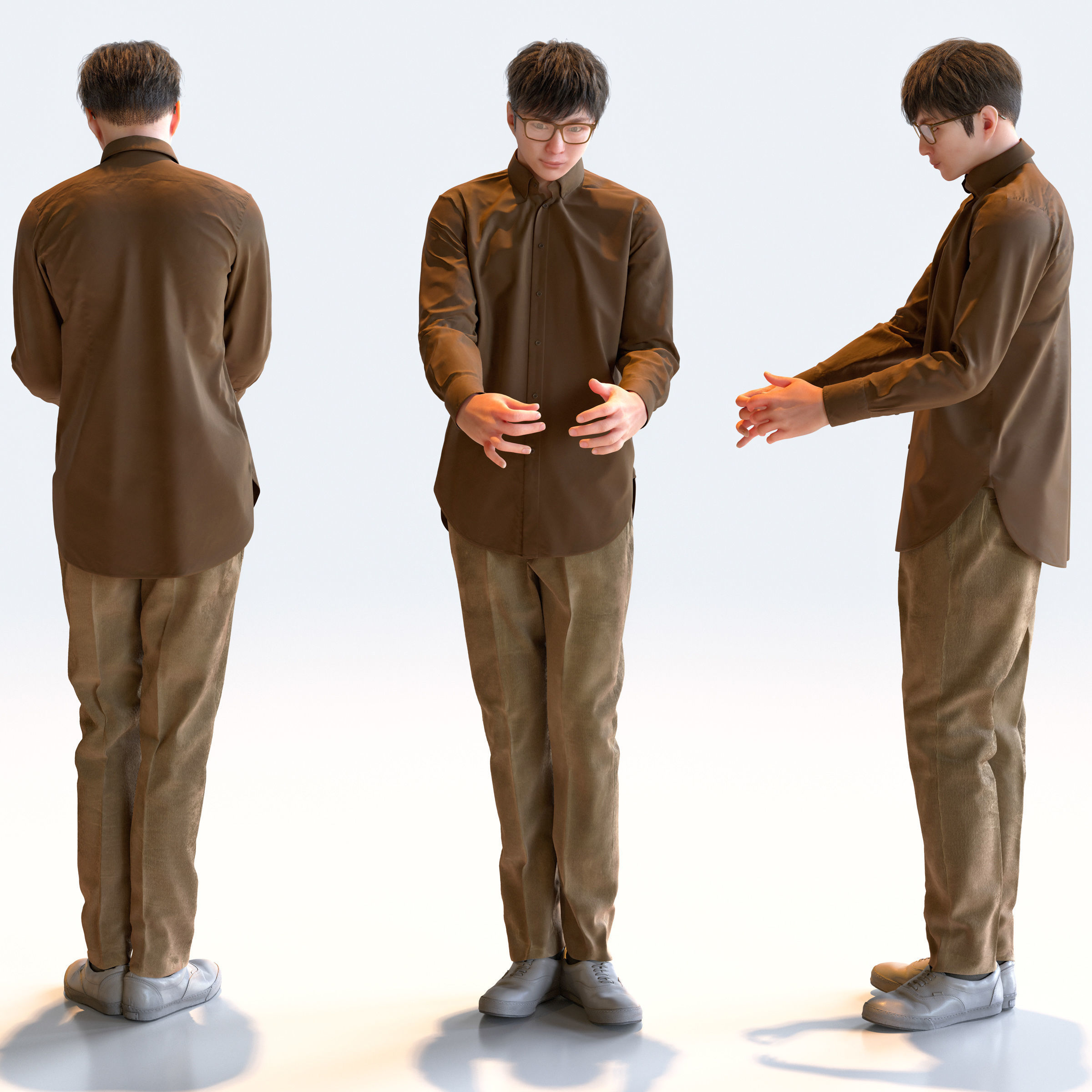 Posed Asian Casual Man - 5 Pack 2 - C1-M2E 3D model_11