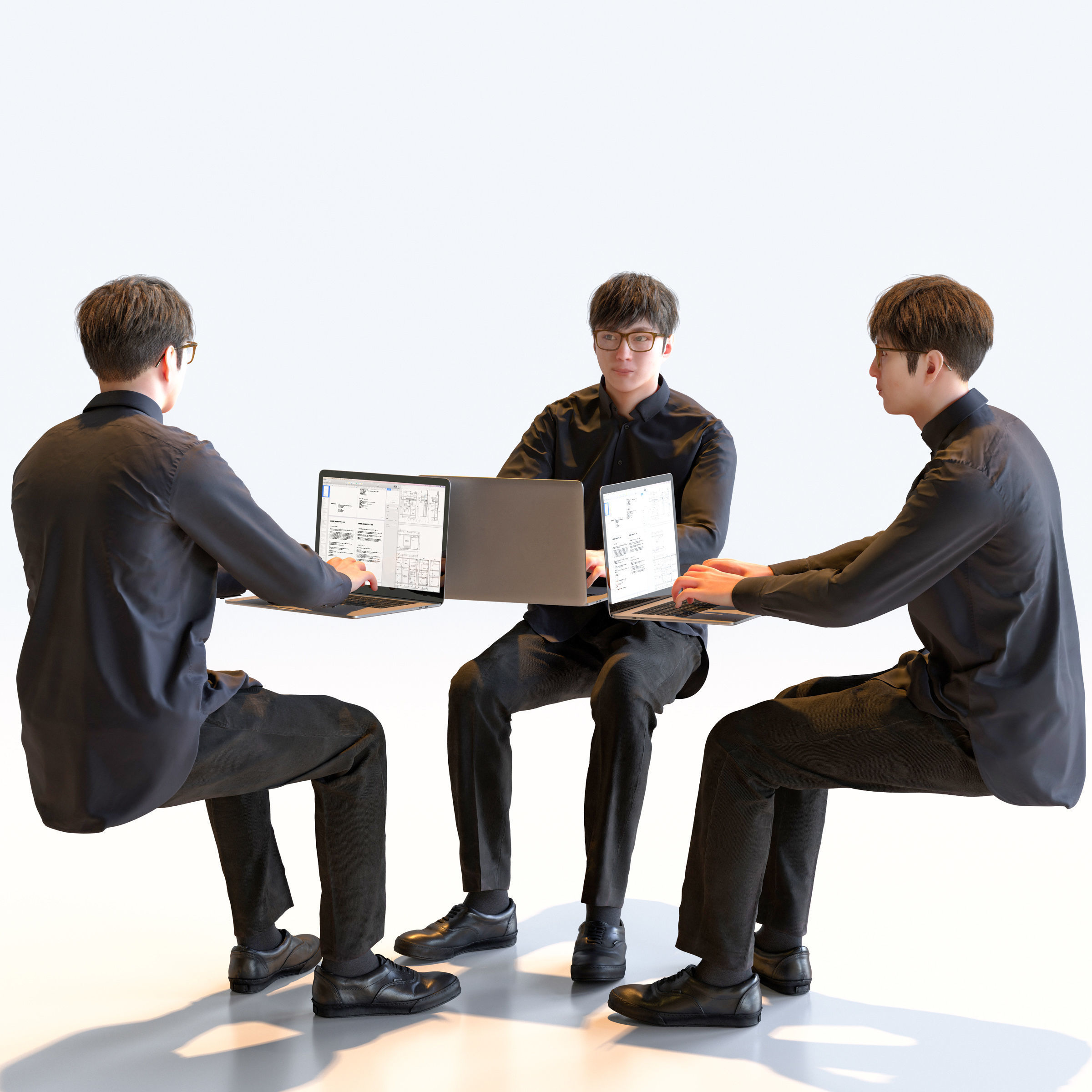 Posed Asian Casual Man - 5 Pack 2 - C1-M2E 3D model_19