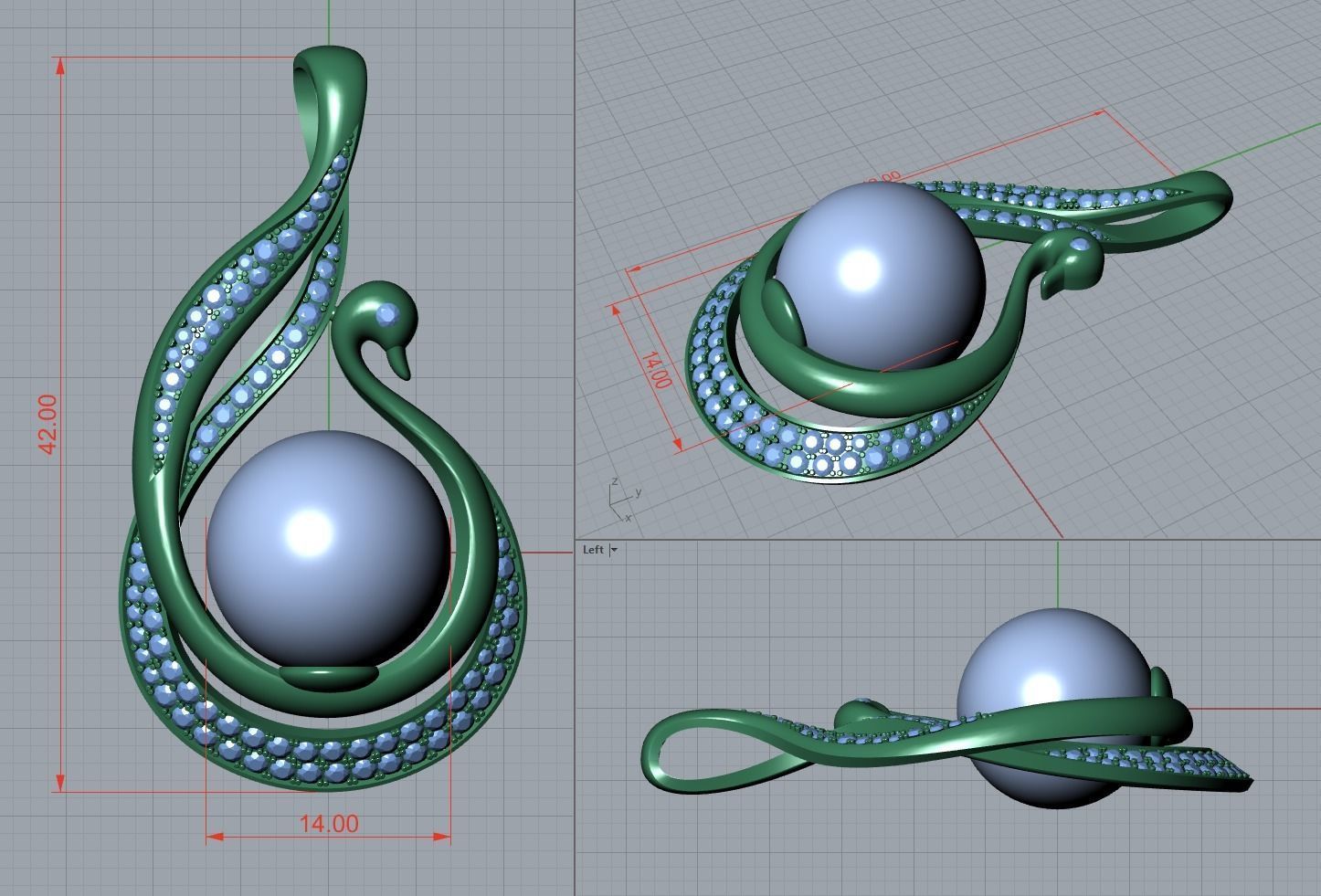 Pearl Pendant in the form of a swan 3D print model_1