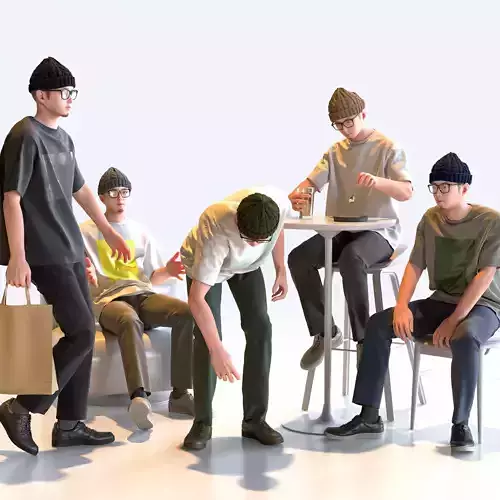 Posed Asian Casual Man - 5 Pack 3 - C1-M3Y 3D model