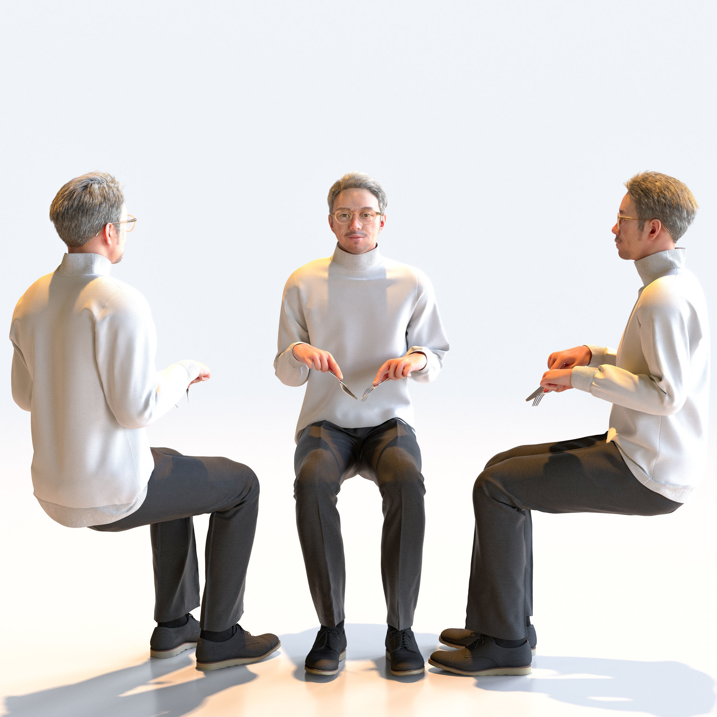 Posed Asian Casual Man - 5 Pack 4 - C1-M4G 3D model_3