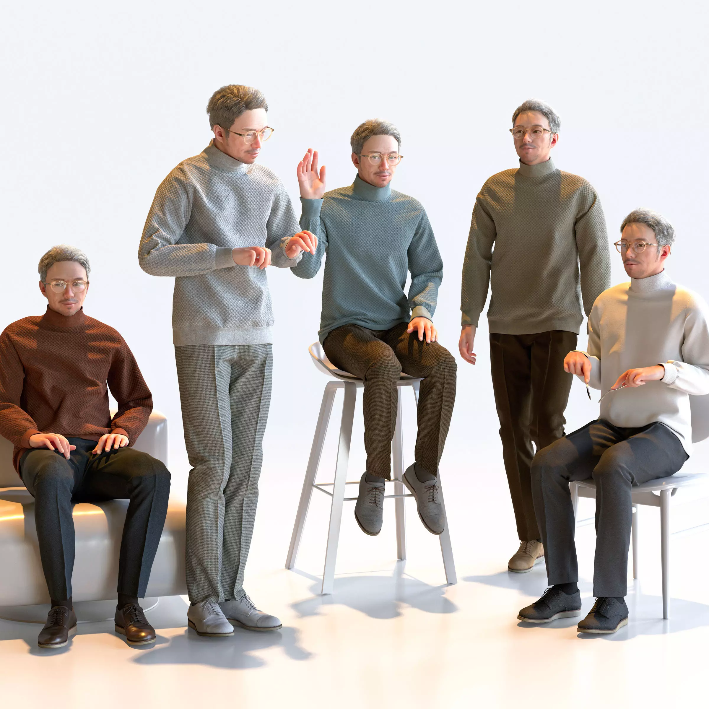 Posed Asian Casual Man - 5 Pack 4 - C1-M4G 3D model_0