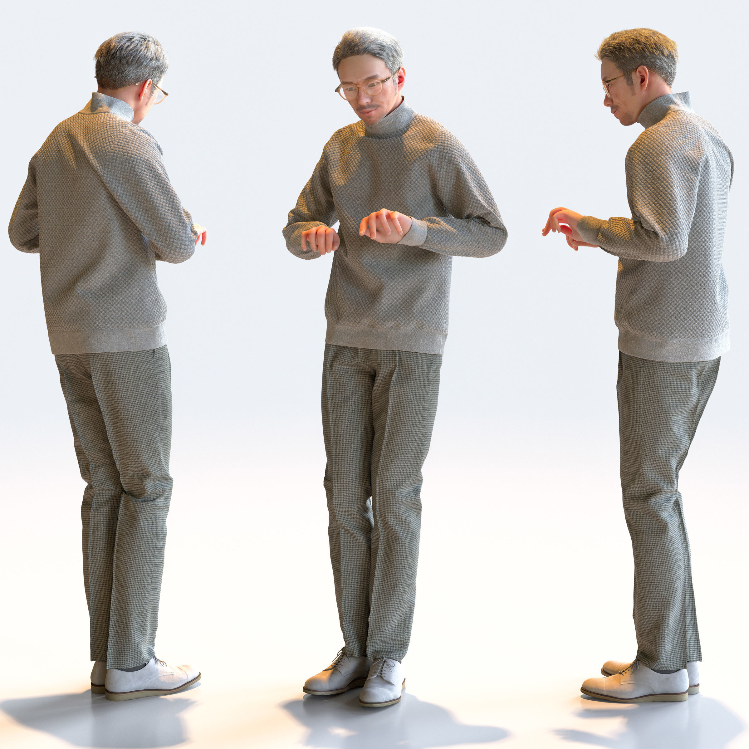 Posed Asian Casual Man - 5 Pack 4 - C1-M4G 3D model_11