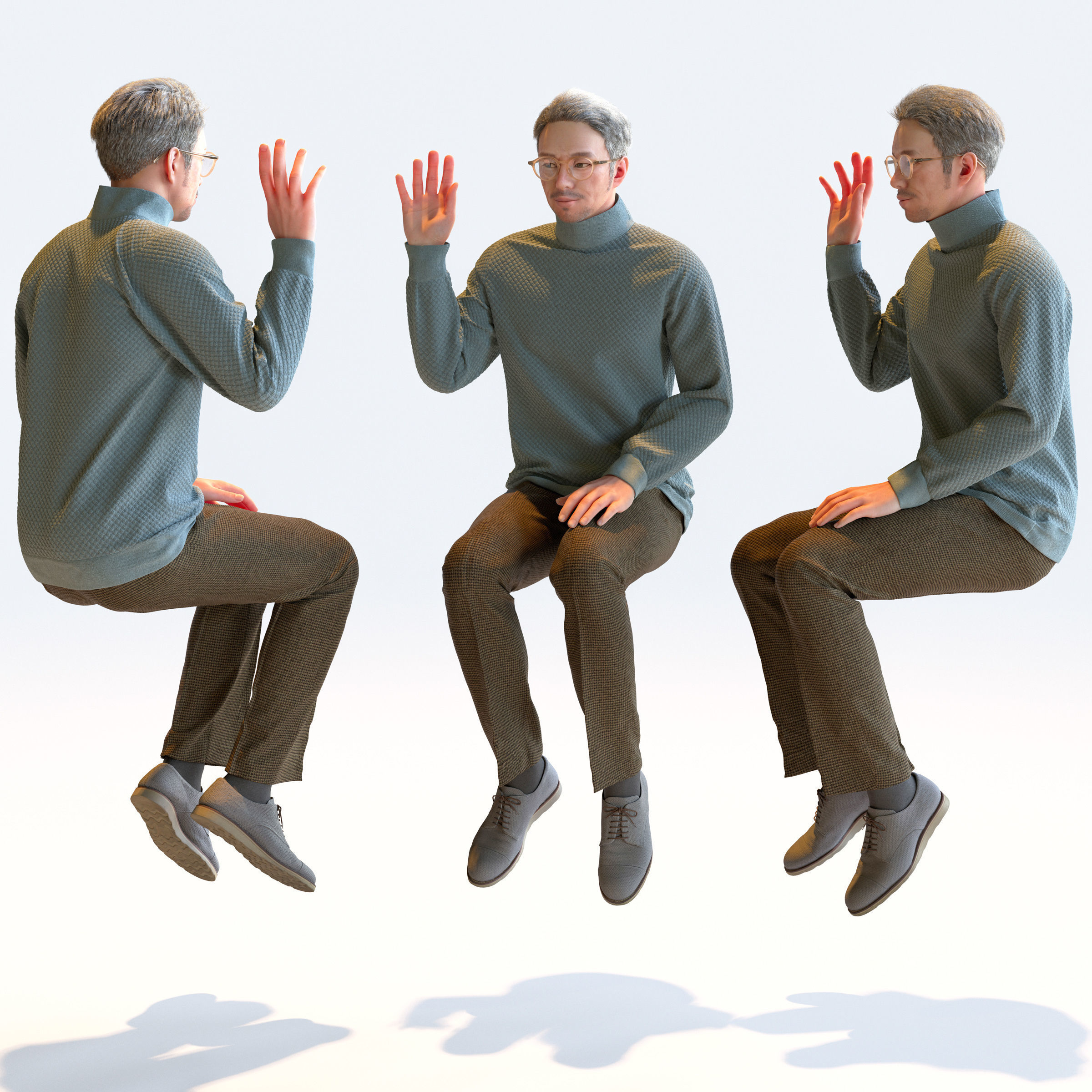 Posed Asian Casual Man - 5 Pack 4 - C1-M4G 3D model_7