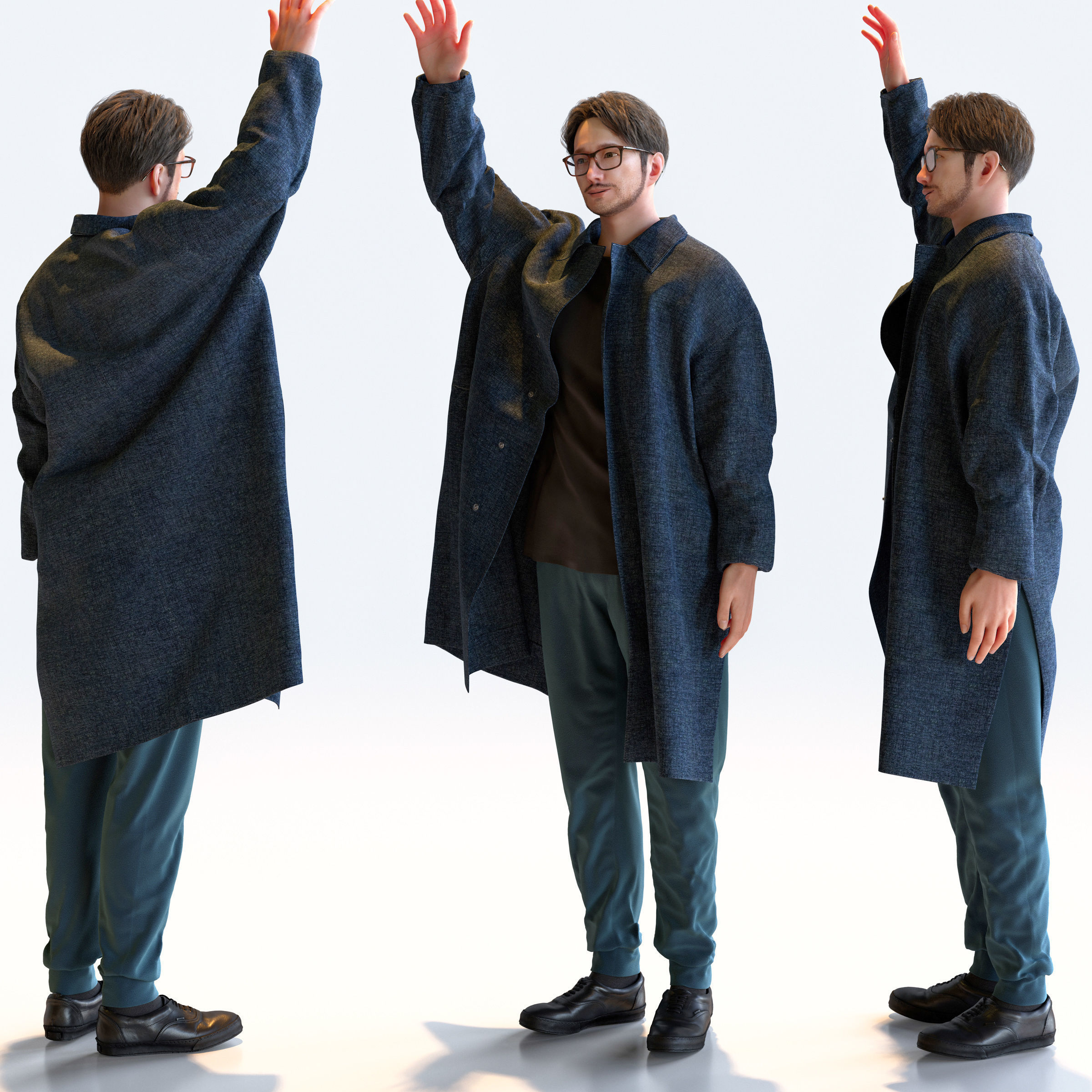 Posed Asian Casual Man - 5 Pack 5 - C1-M5U 3D model_7