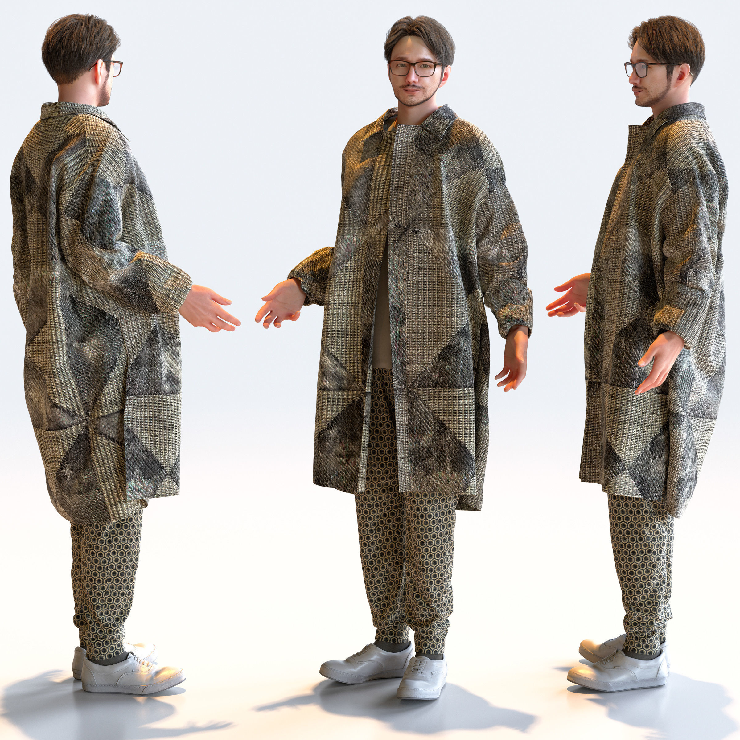 Posed Asian Casual Man - 5 Pack 5 - C1-M5U 3D model_3