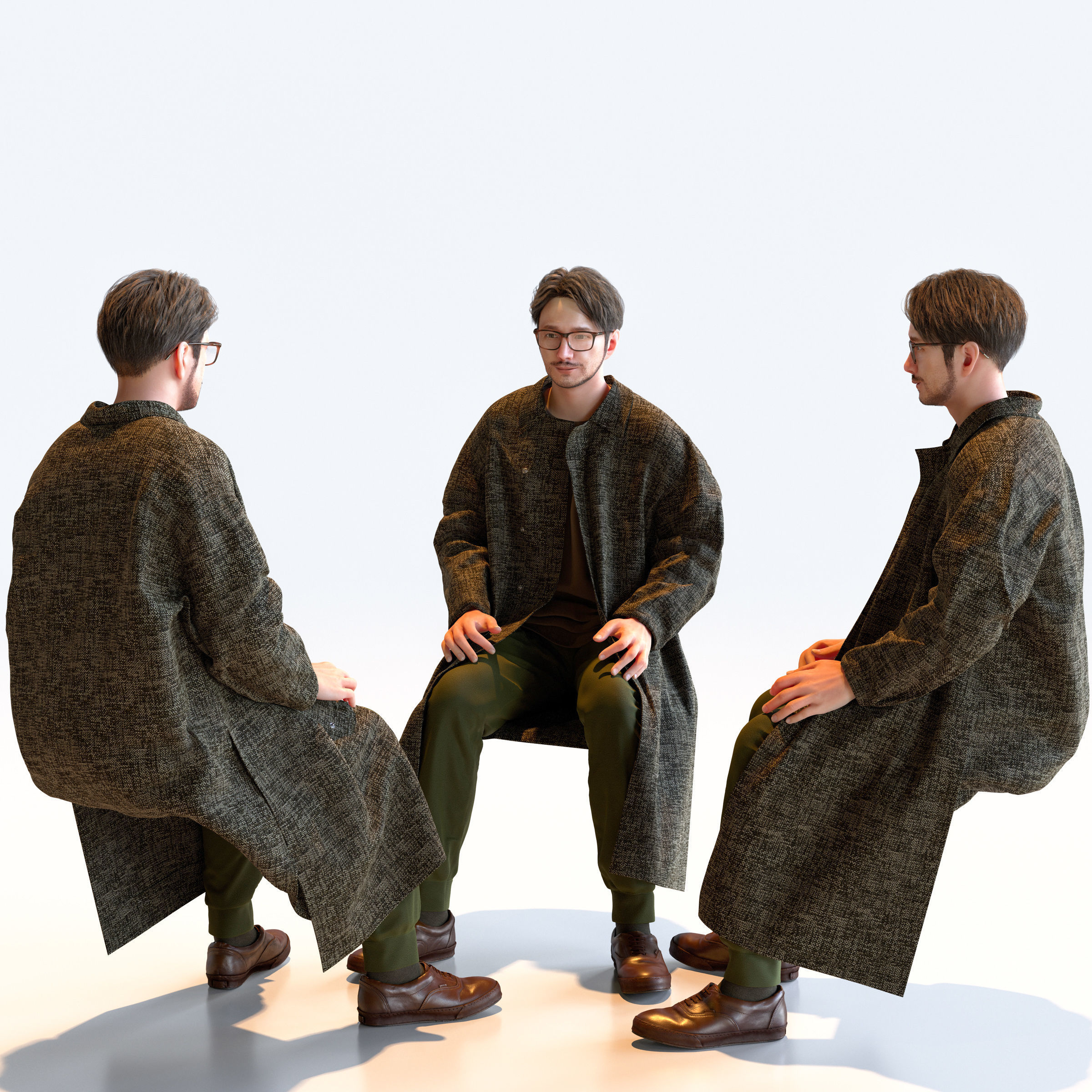 Posed Asian Casual Man - 5 Pack 5 - C1-M5U 3D model_15