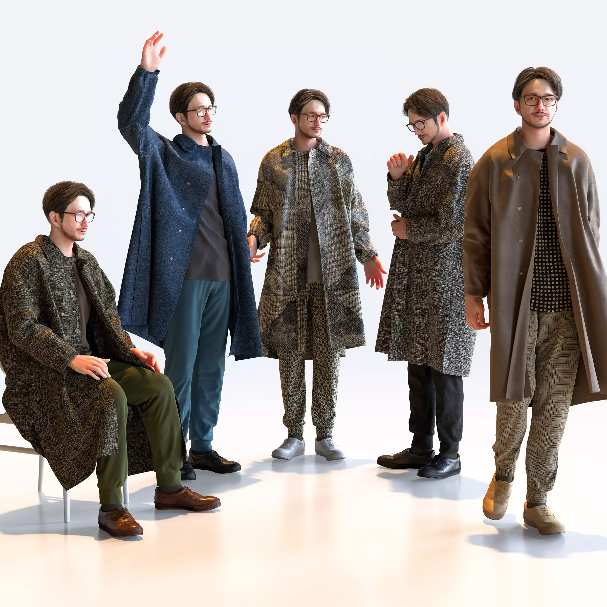 Posed Asian Casual Man - 5 Pack 5 - C1-M5U 3D model_0