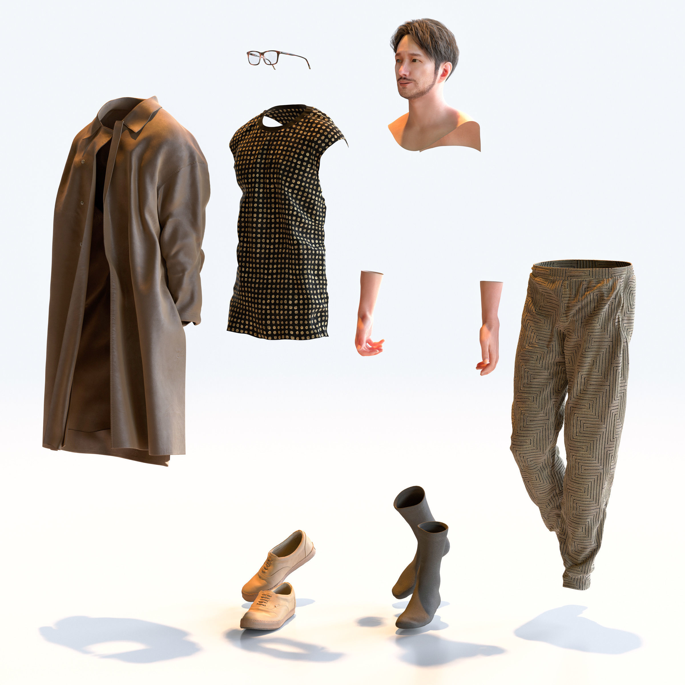 Posed Asian Casual Man - 5 Pack 5 - C1-M5U 3D model_22