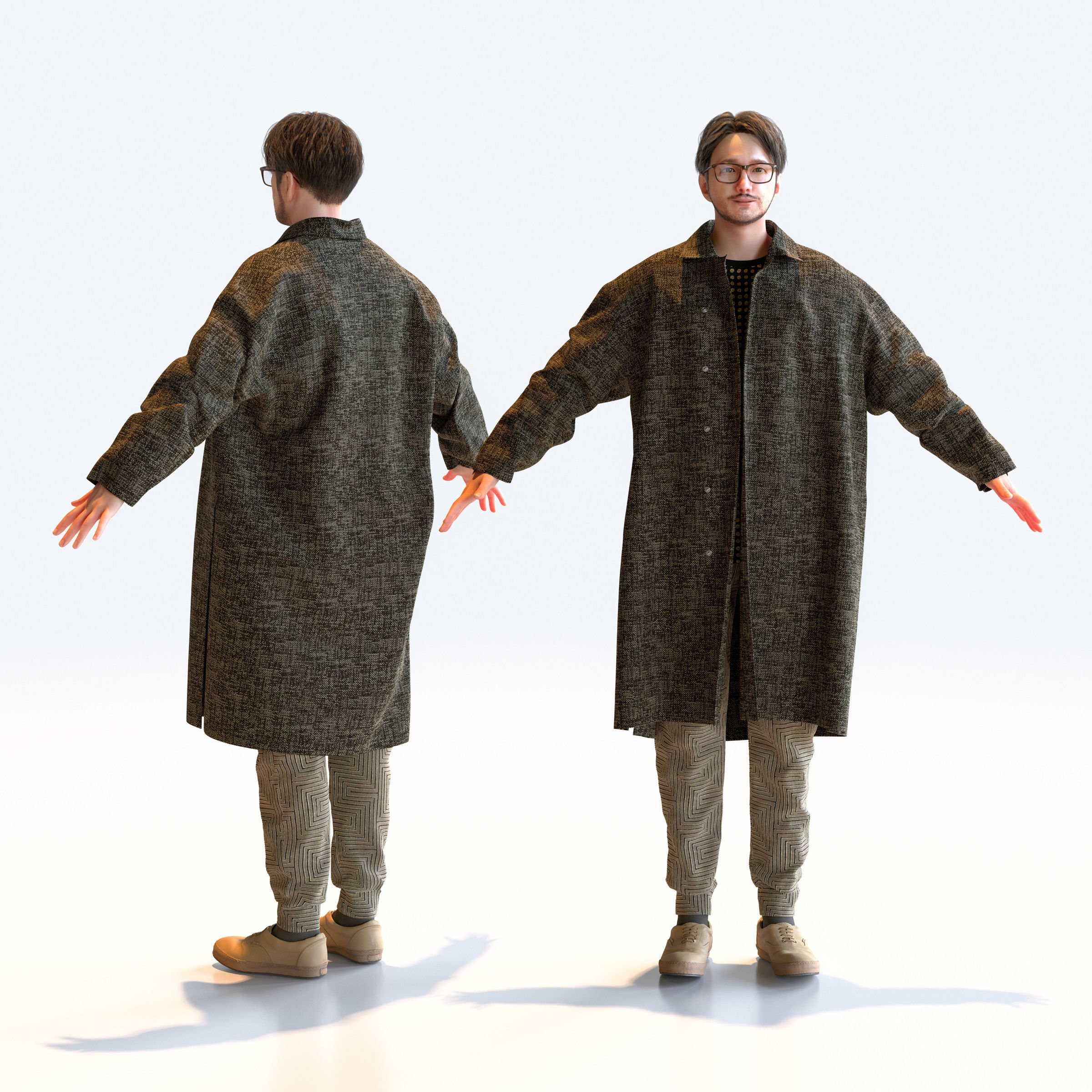 Asian Casual Man in A-pose 5 - C1-M5U A 3D model_1