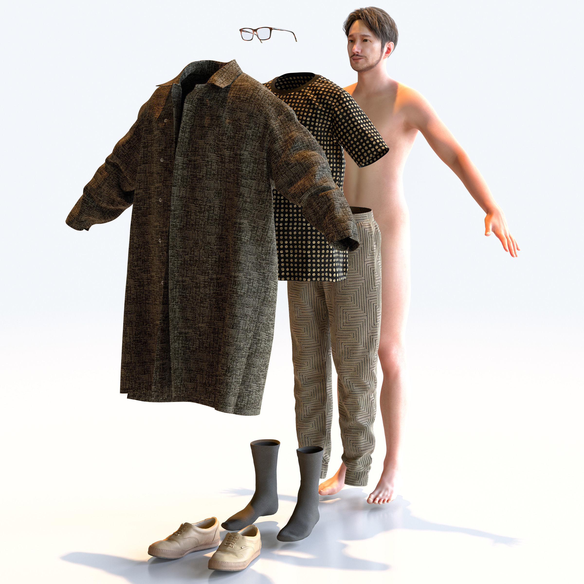 Asian Casual Man in A-pose 5 - C1-M5U A 3D model_5