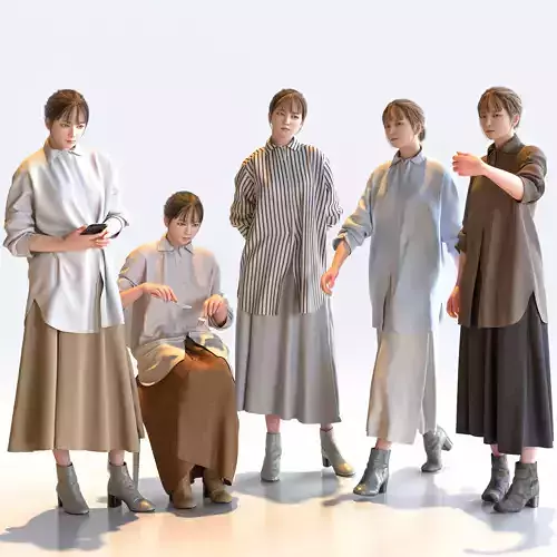 Posed Asian Casual Woman - 5 Pack 1 - C1-F1H 3D model