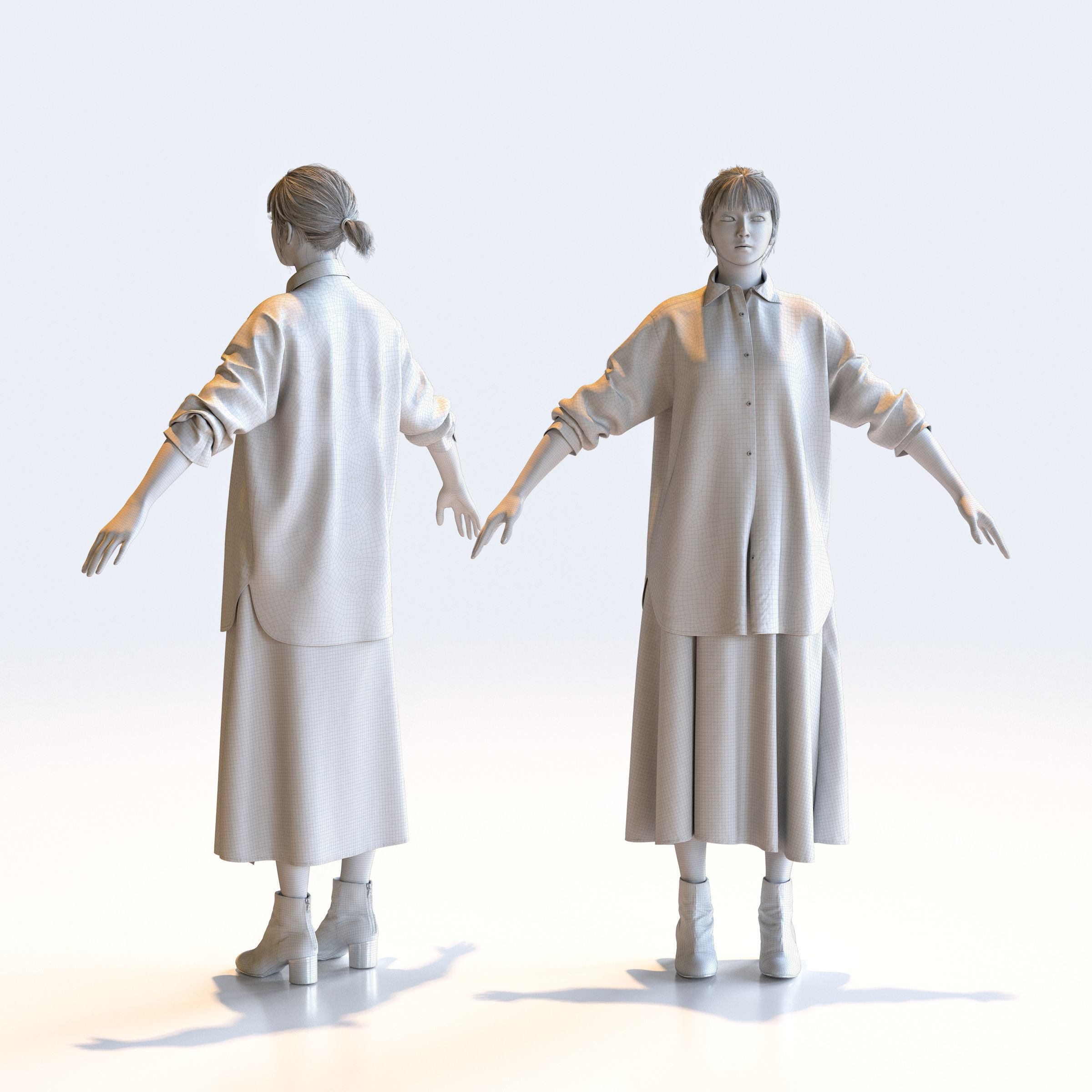 Asian Casual Woman in A-pose 1- C1-F1H 3D model_2