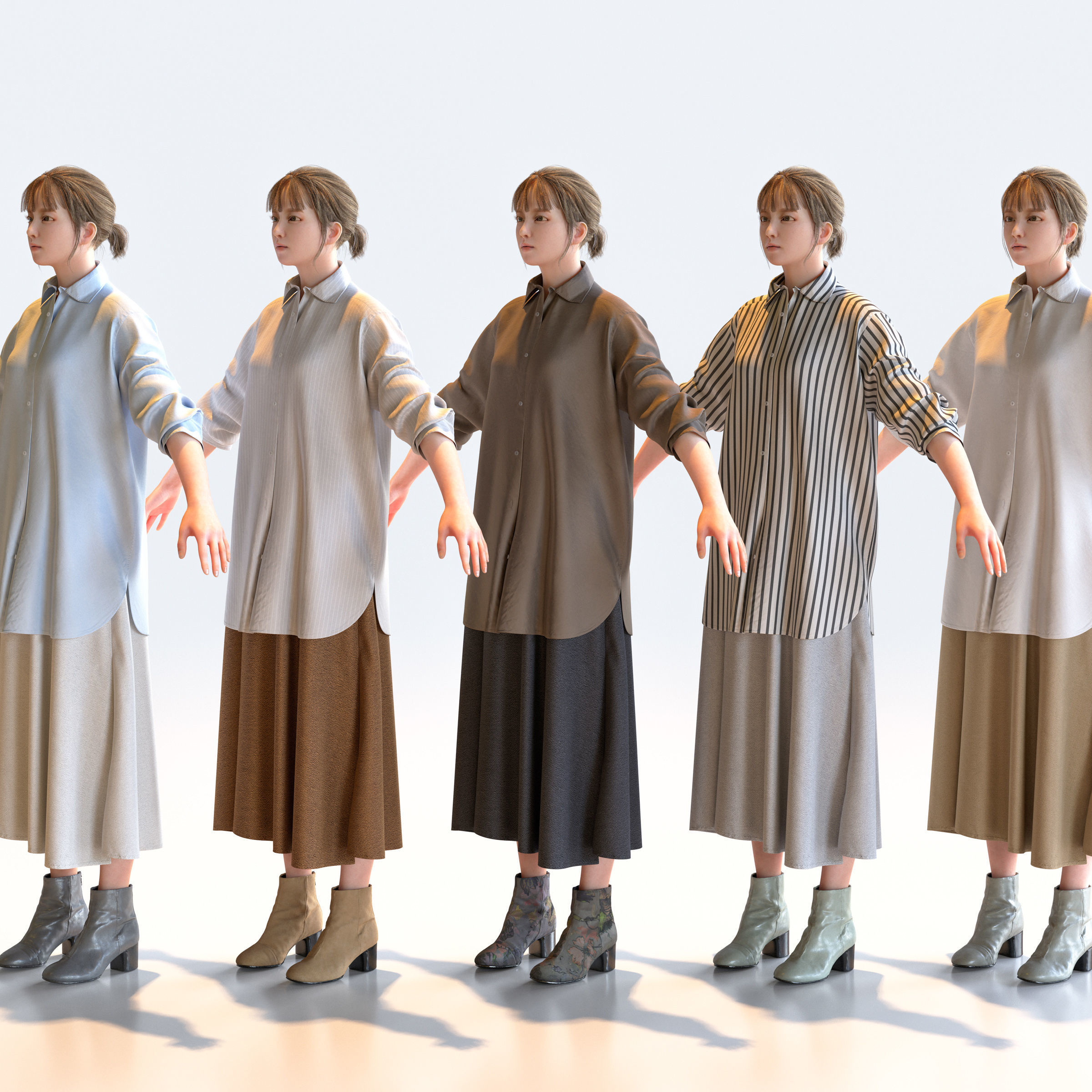 Asian Casual Woman in A-pose 1- C1-F1H 3D model_4