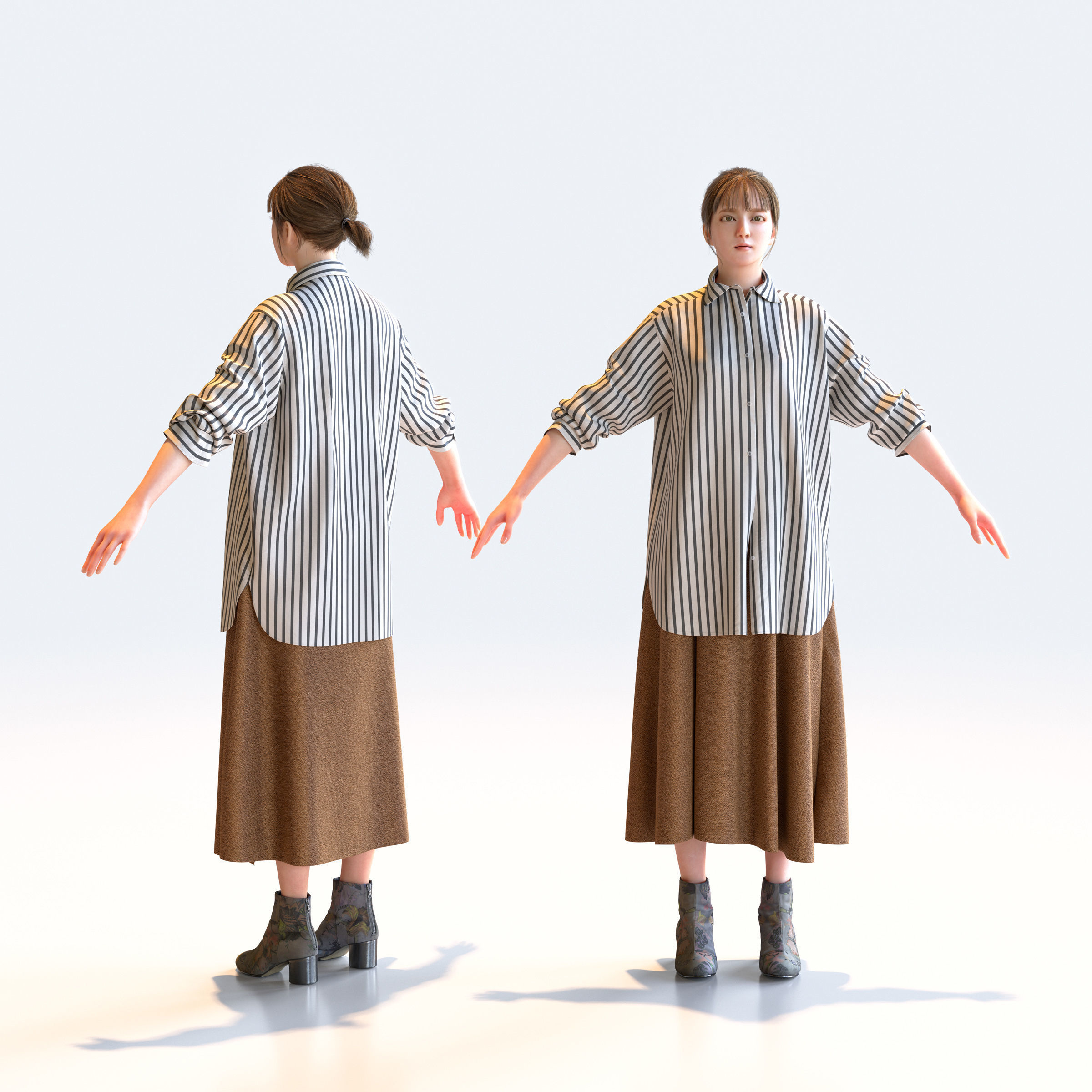 Asian Casual Woman in A-pose 1- C1-F1H 3D model_1