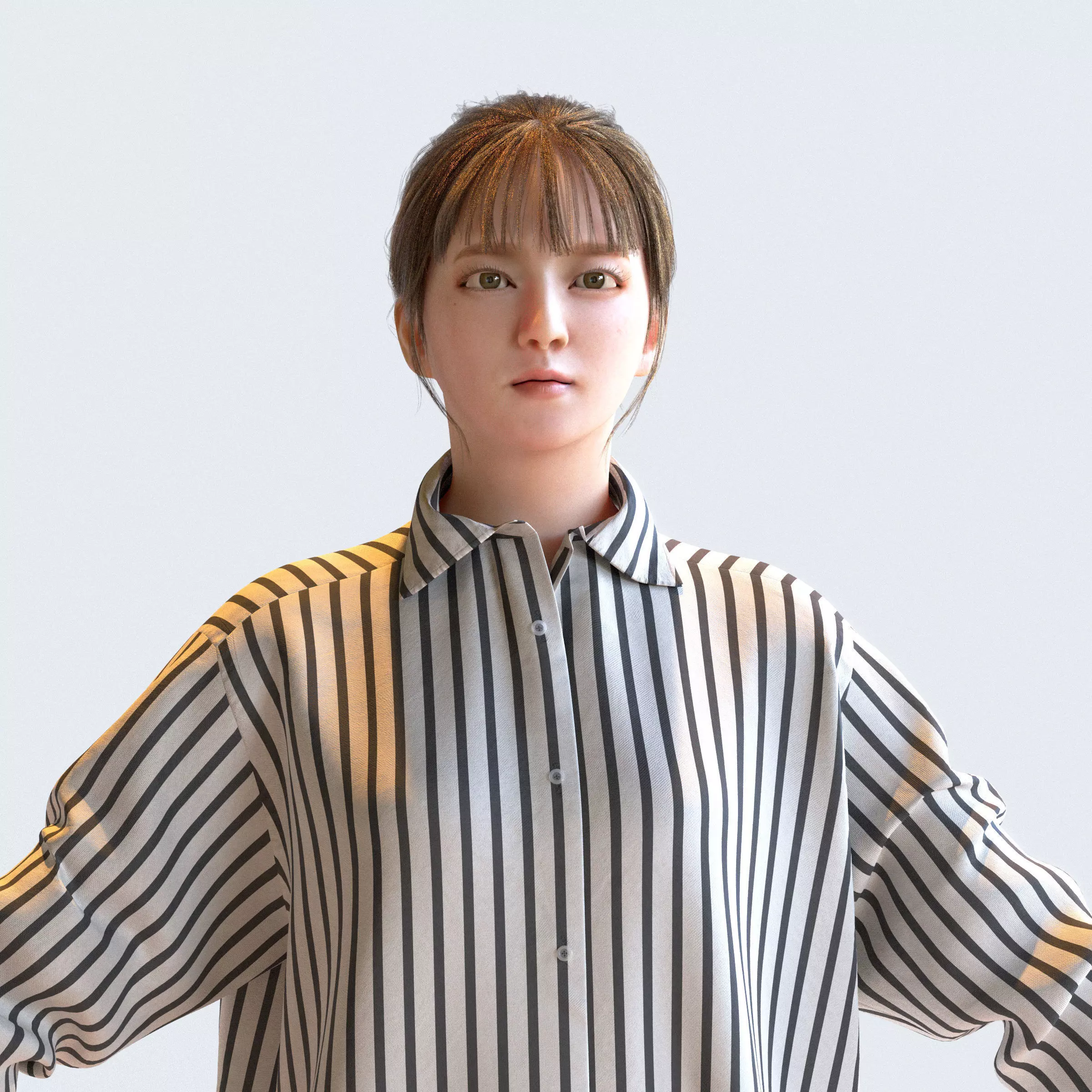 Asian Casual Woman in A-pose 1- C1-F1H 3D model_0