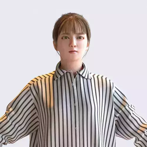 Asian Casual Woman in A-pose 1- C1-F1H 3D model