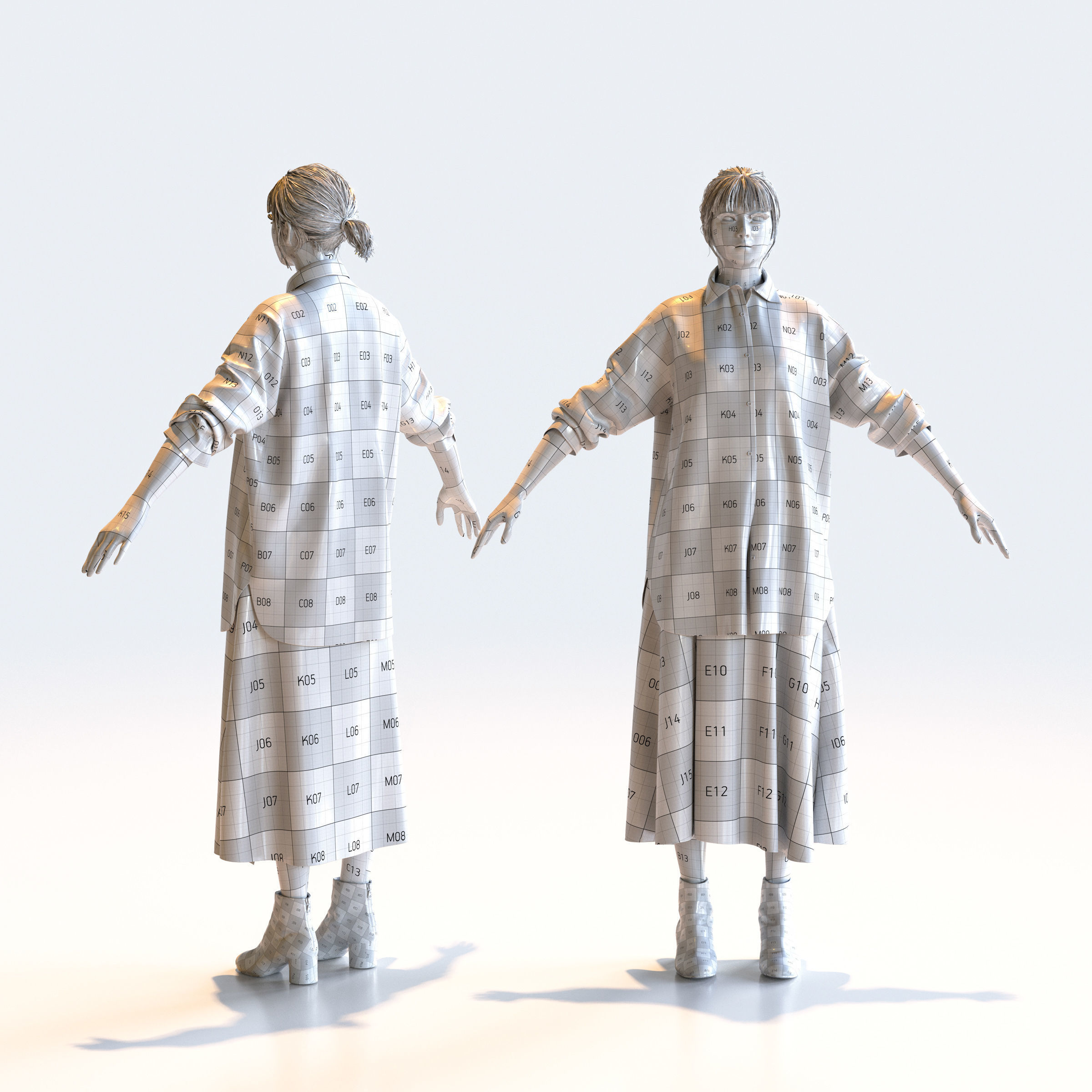 Asian Casual Woman in A-pose 1- C1-F1H 3D model_3