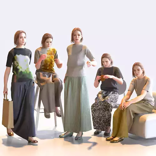 Posed Asian Casual Woman - 5 Pack 2 - C1-F2T 3D model