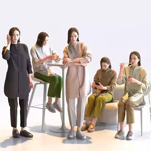 Posed Asian Casual Woman - 5 Pack 3 - C1-F3F 3D model