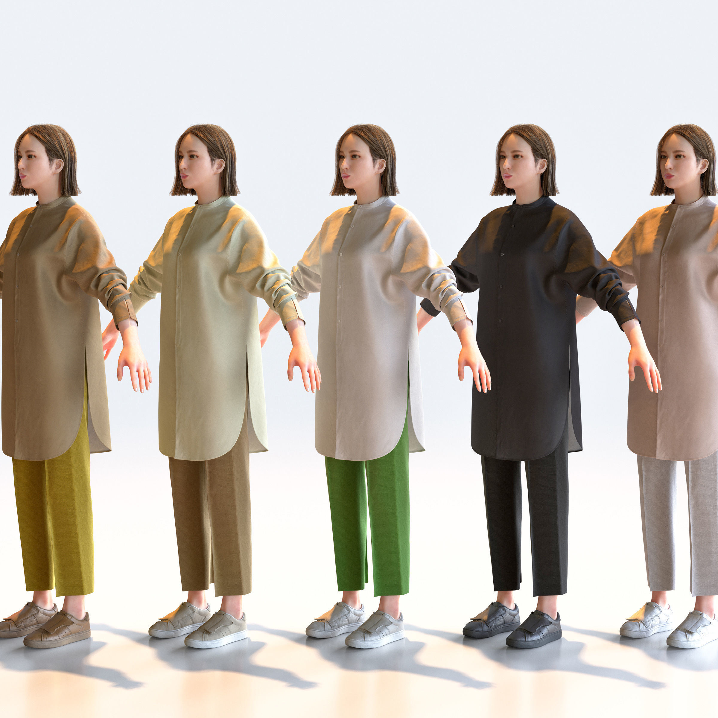 Asian Casual Woman in A-pose 3 - C1-F3F A 3D model_4