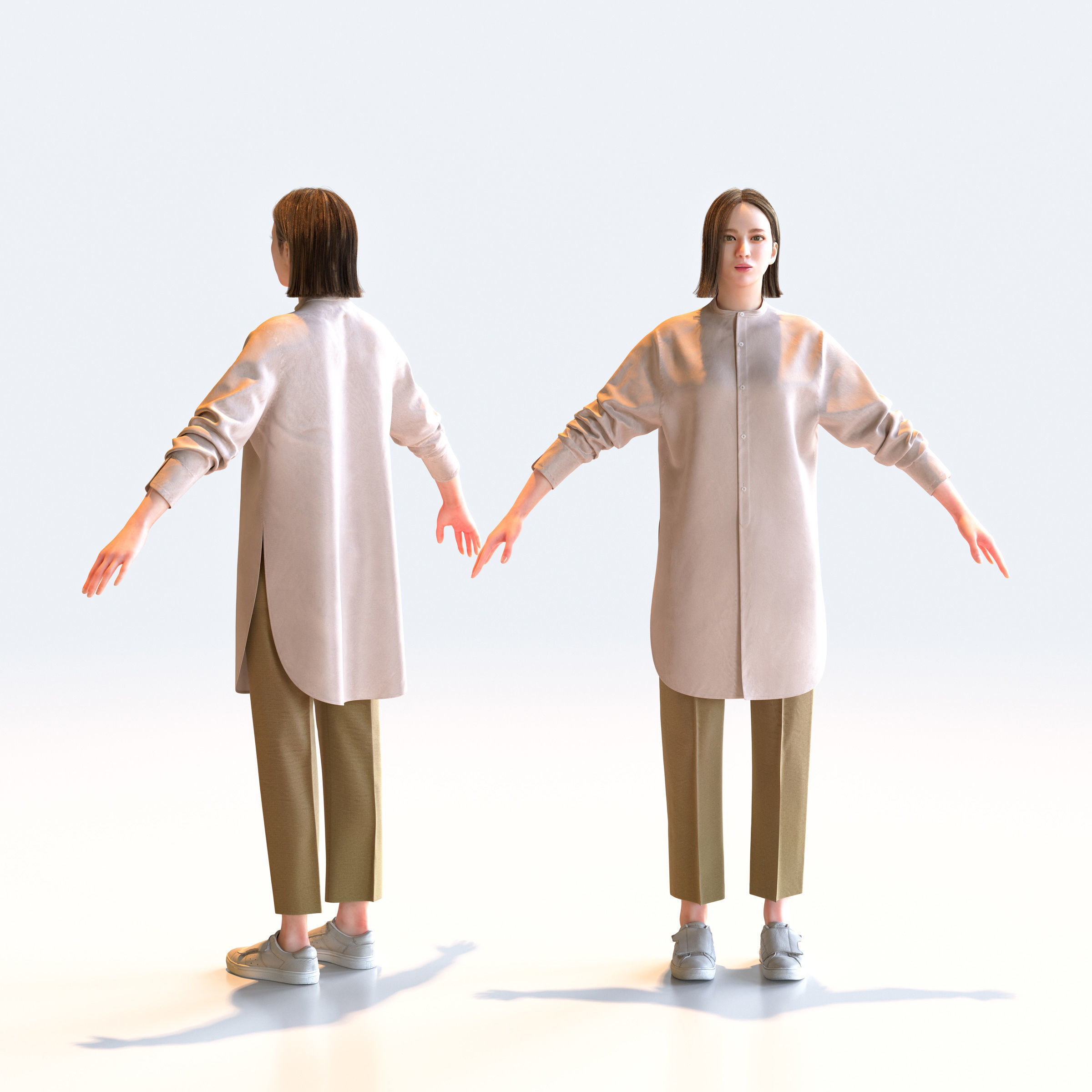 Asian Casual Woman in A-pose 3 - C1-F3F A 3D model_1