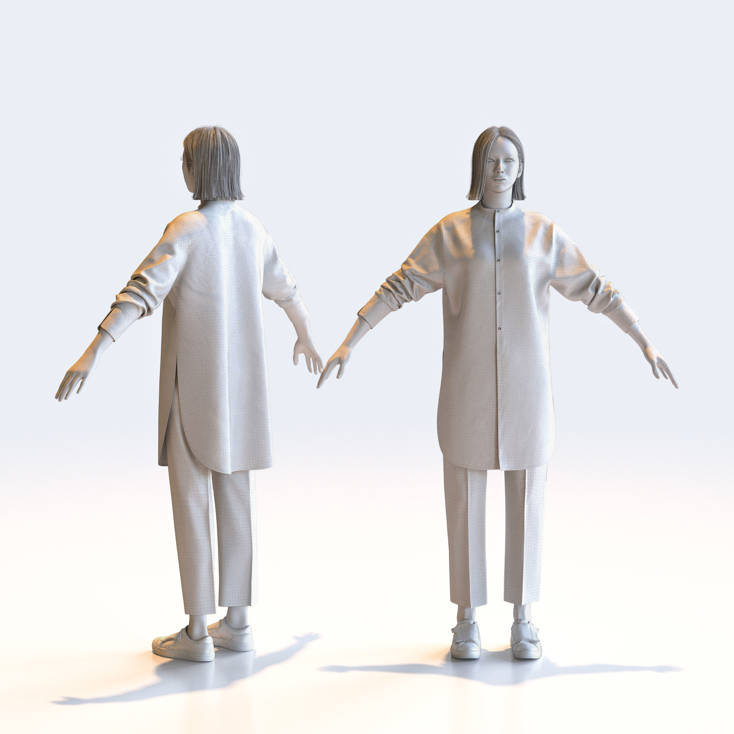 Asian Casual Woman in A-pose 3 - C1-F3F A 3D model_2