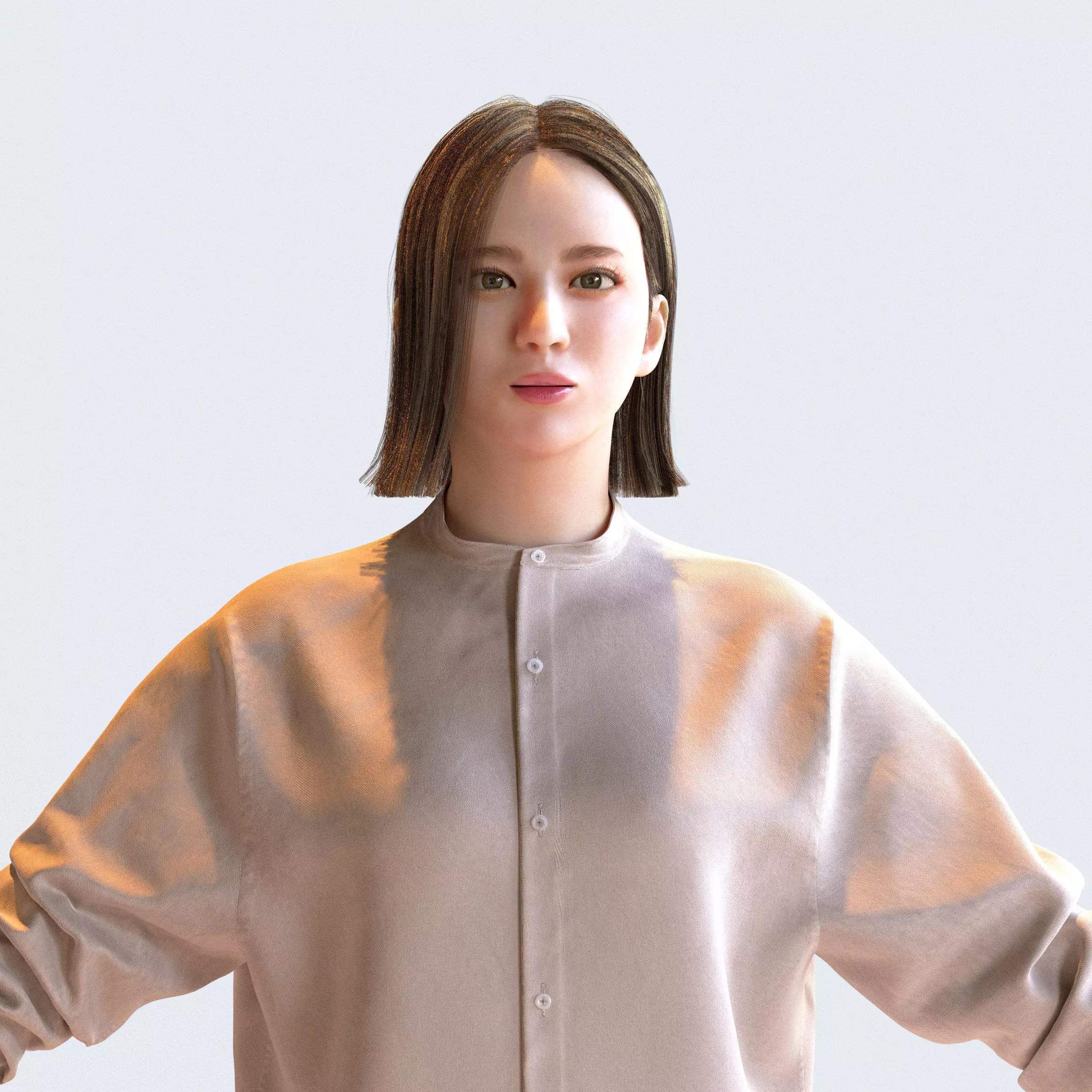 Asian Casual Woman in A-pose 3 - C1-F3F A 3D model_0