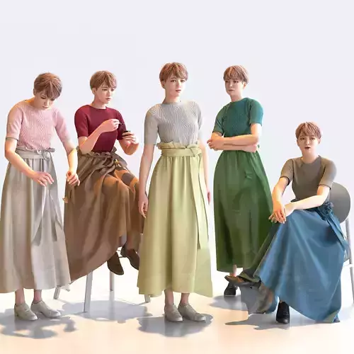 Posed Asian Casual Woman - 5 Pack 4 - C1-F4K 3D model