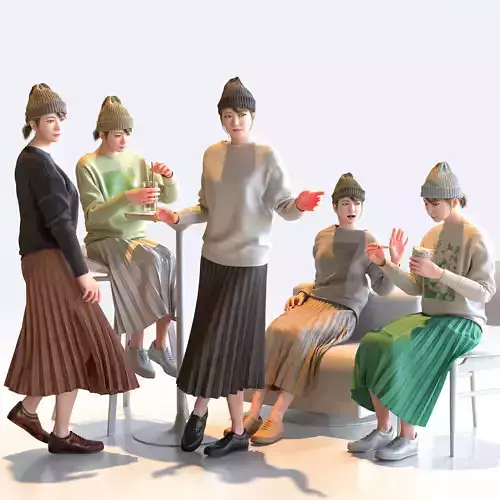 Posed Asian Casual Woman - 5 Pack 5 - C1-F5M 3D model