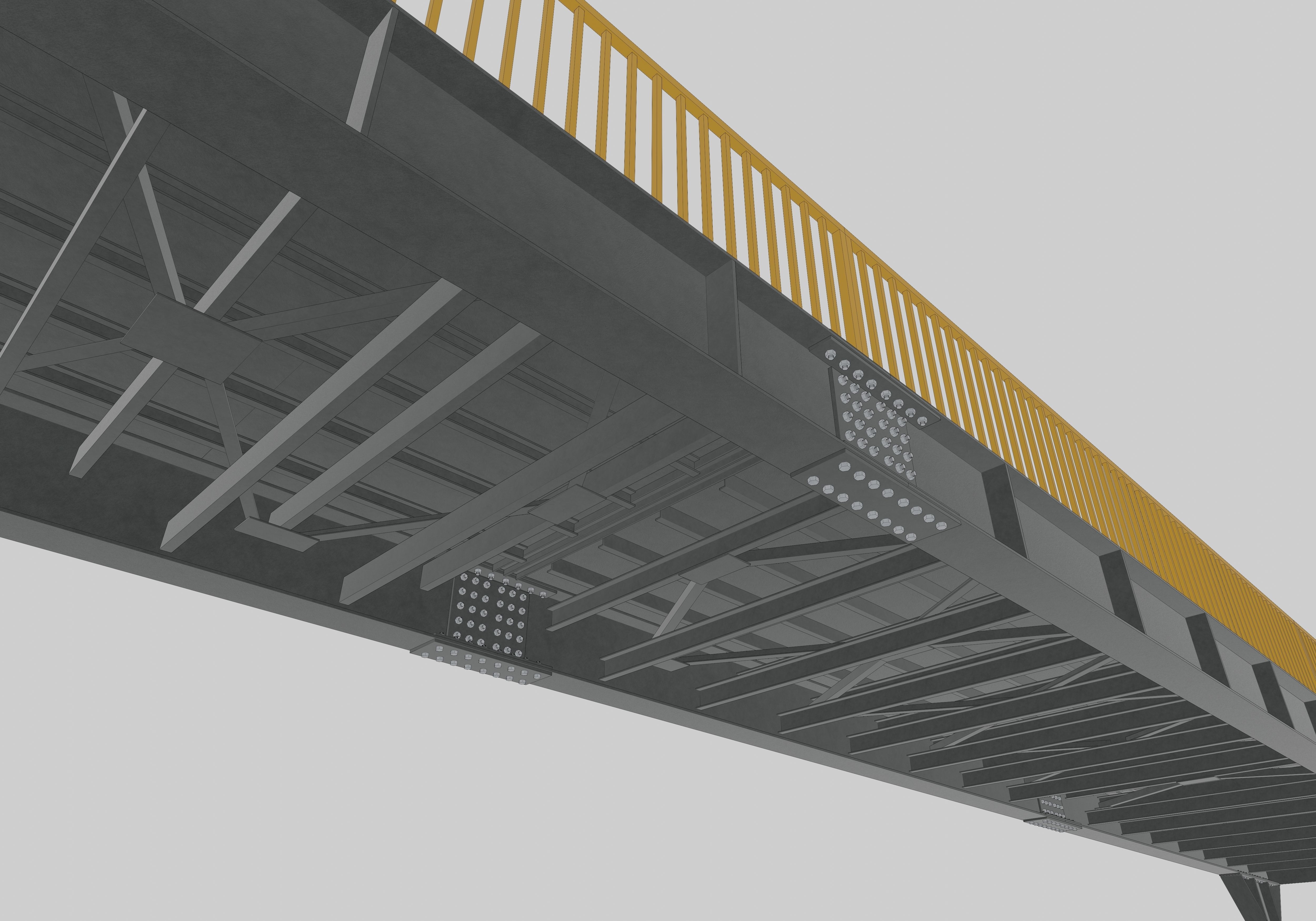 Steel Pedestrian Bridge - Two Columns - Straight Type-1 3D model_22