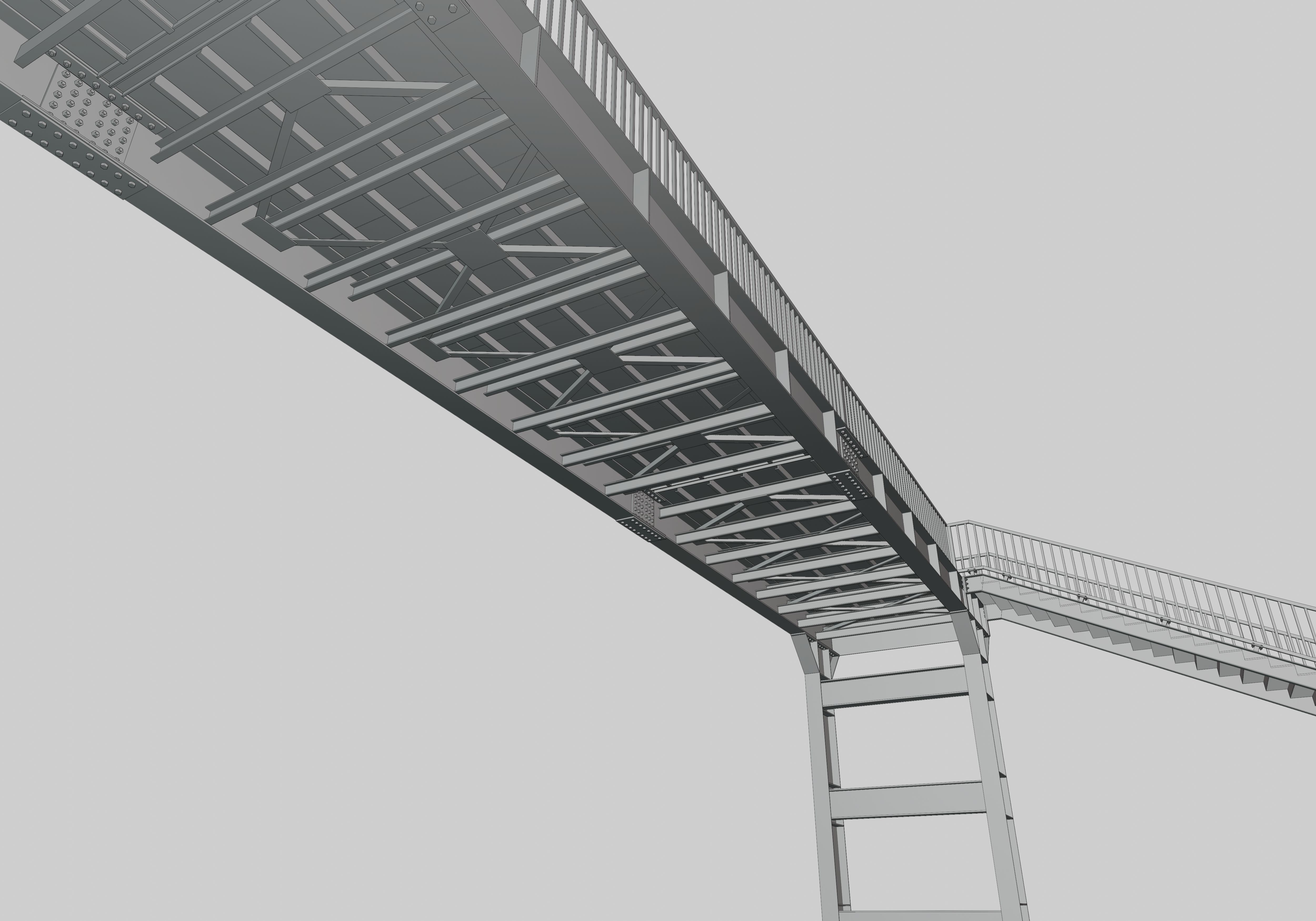 Steel Pedestrian Bridge - Two Columns - Straight Type-1 3D model_31