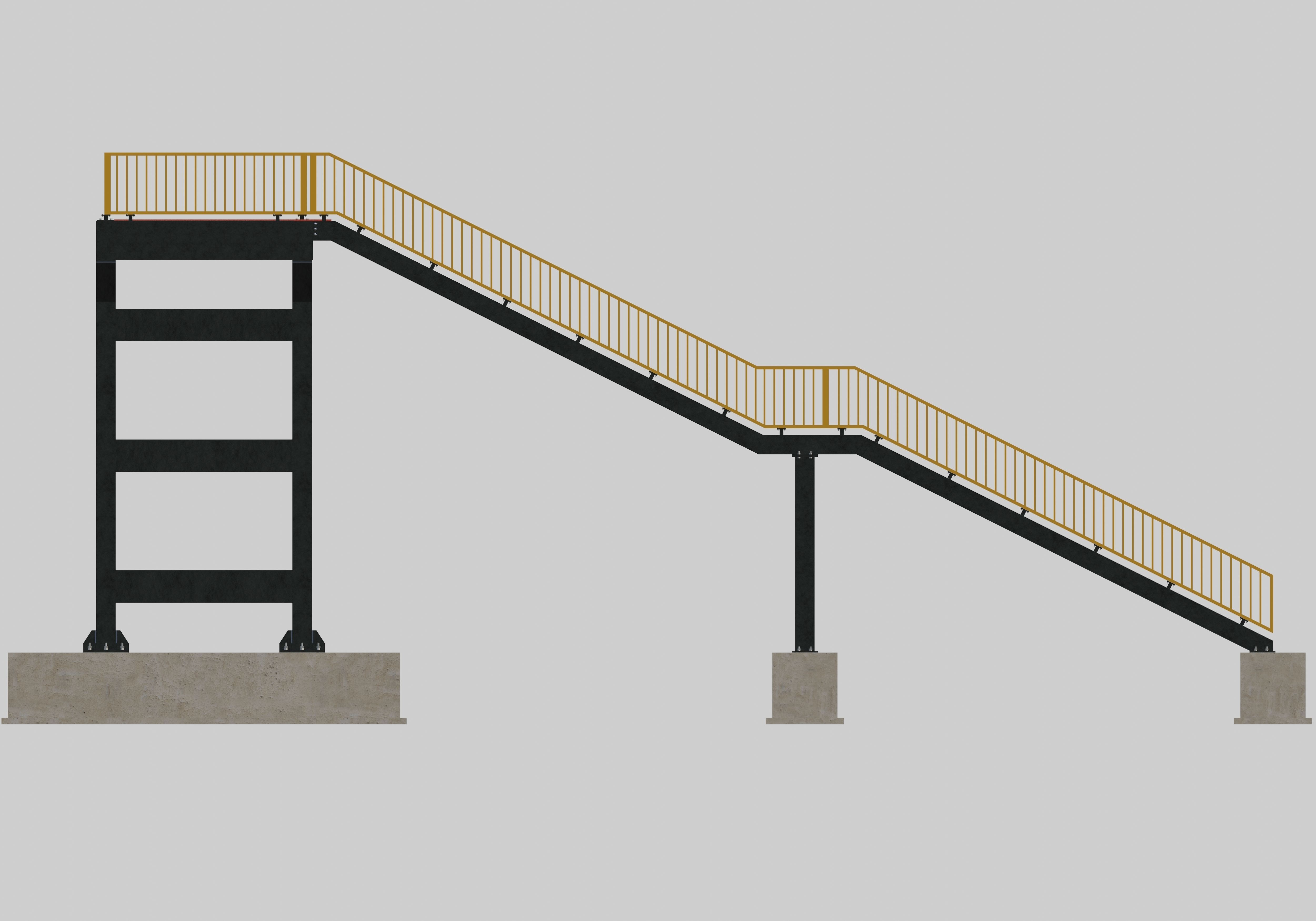 Steel Pedestrian Bridge - Two Columns - Straight Type-1 3D model_25