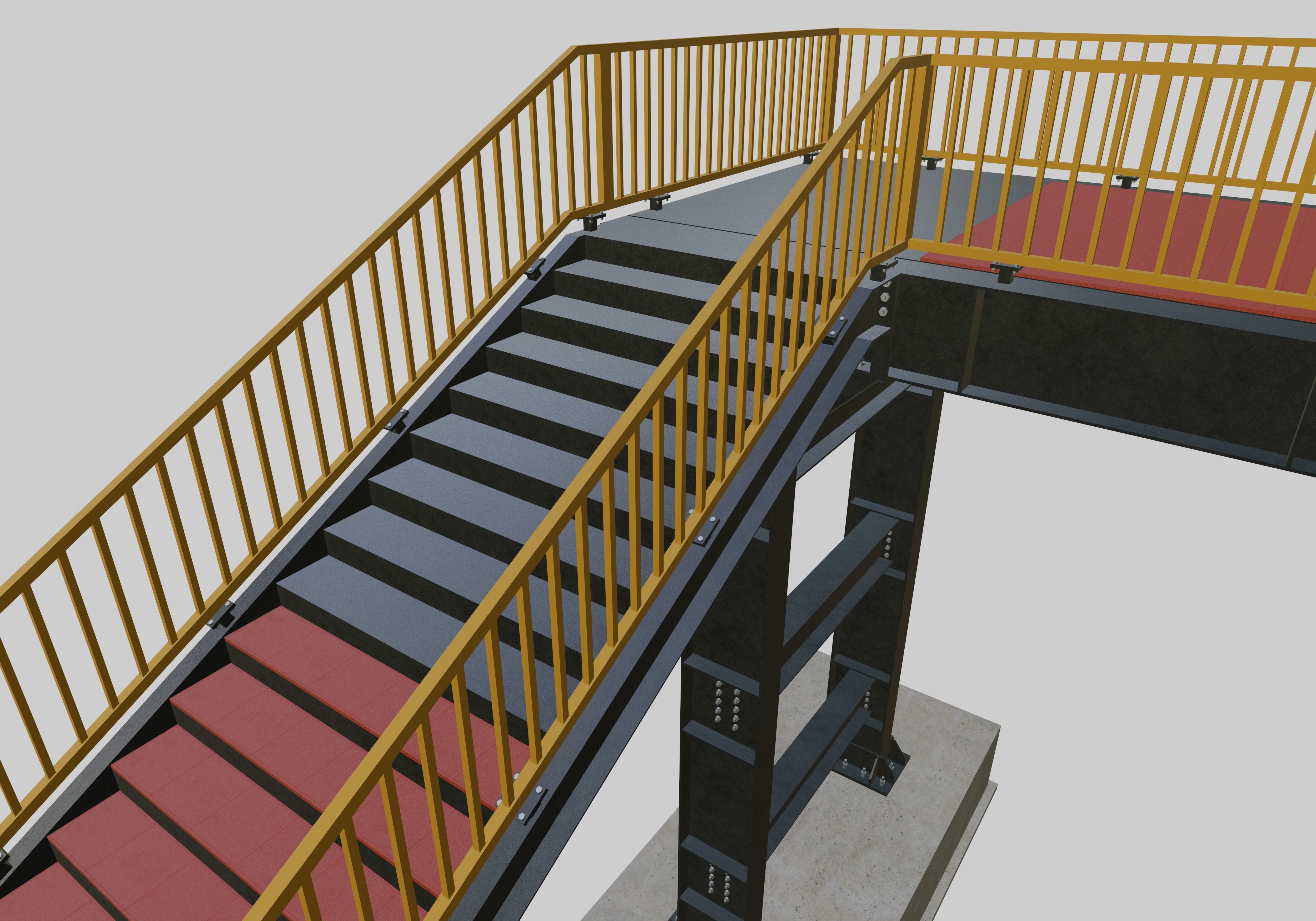 Steel Pedestrian Bridge - Two Columns - Straight Type-1 3D model_16