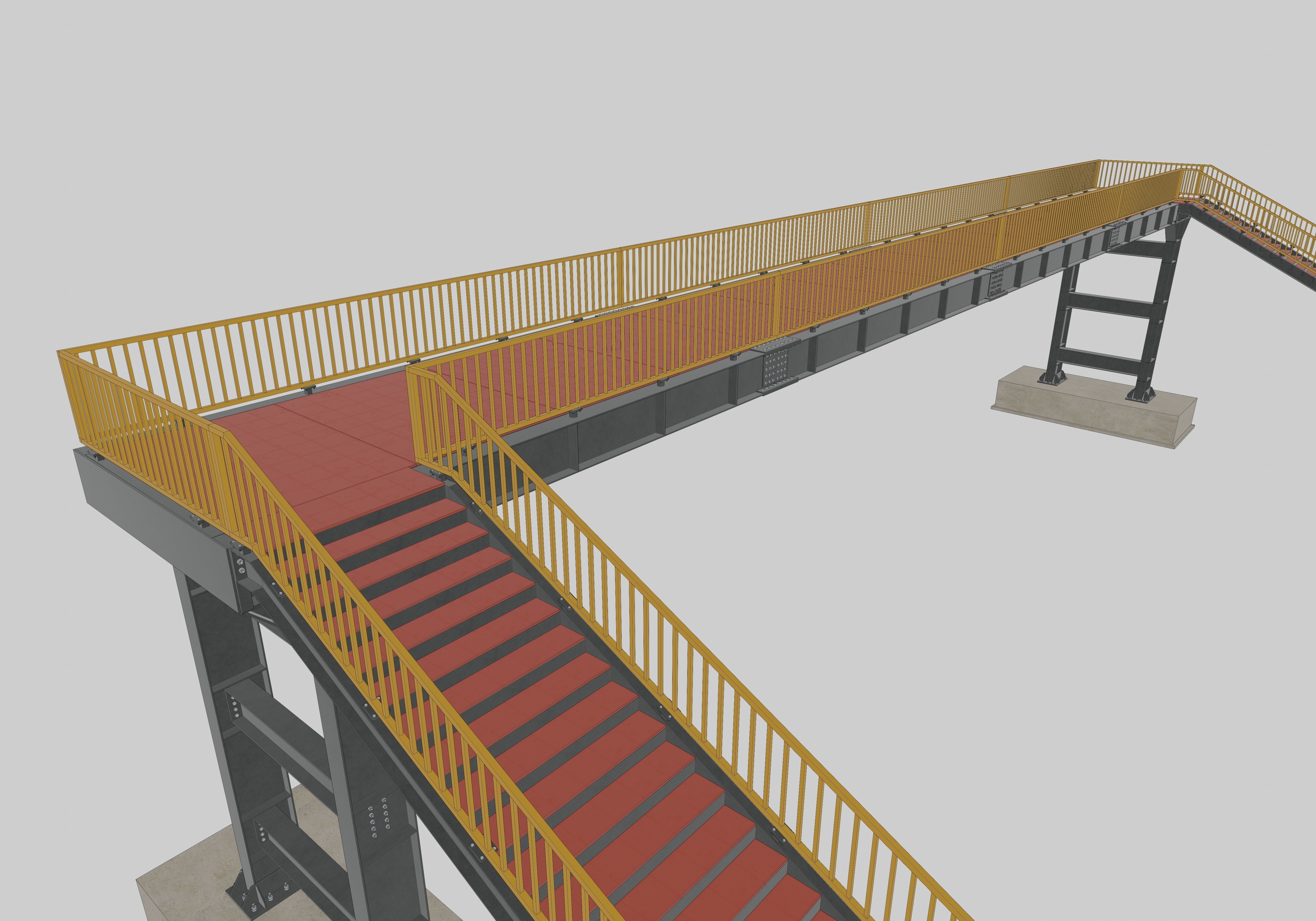 Steel Pedestrian Bridge - Two Columns - Straight Type-1 3D model_21